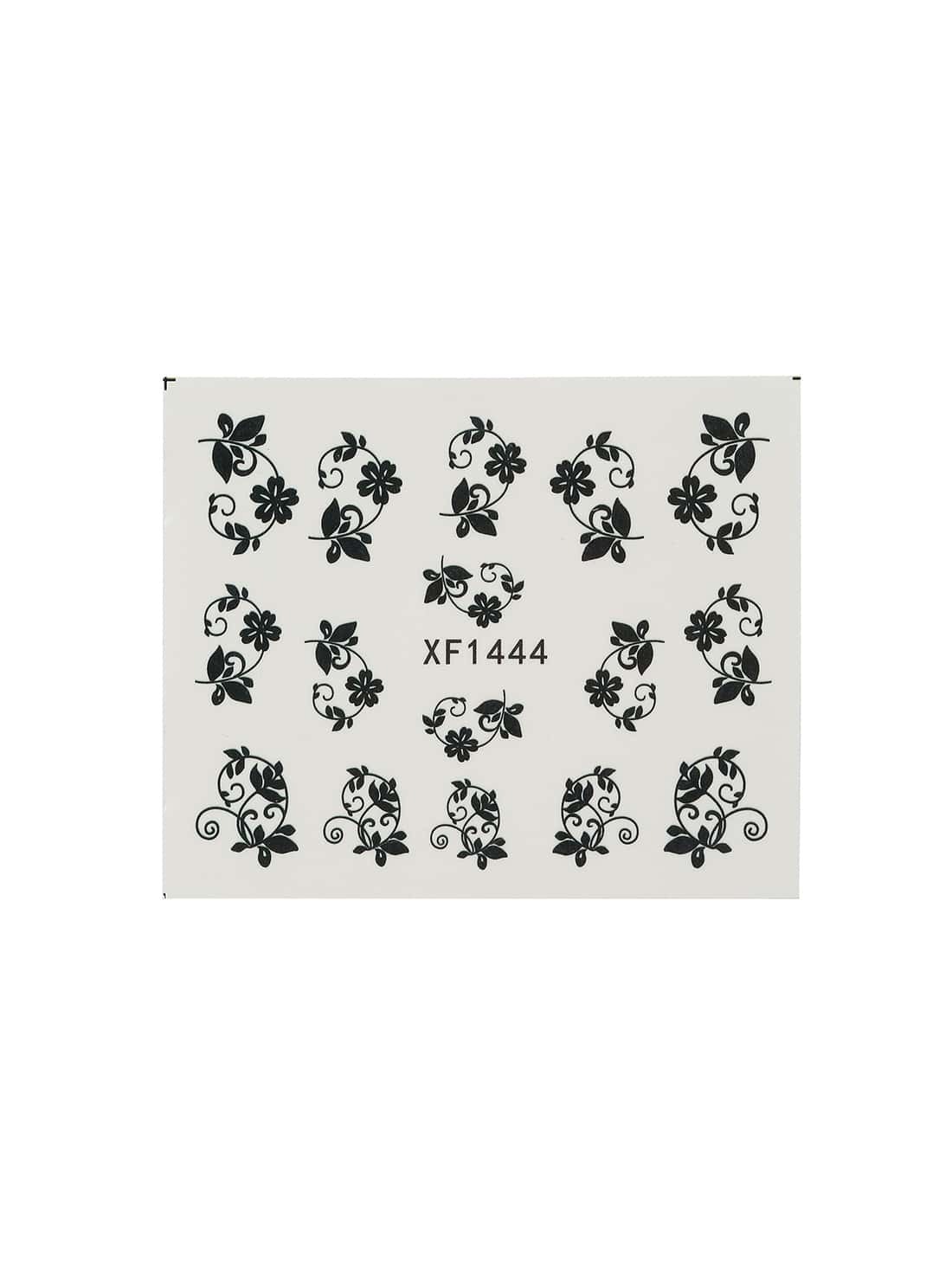 Black Flower And Leaf Nail Sticker