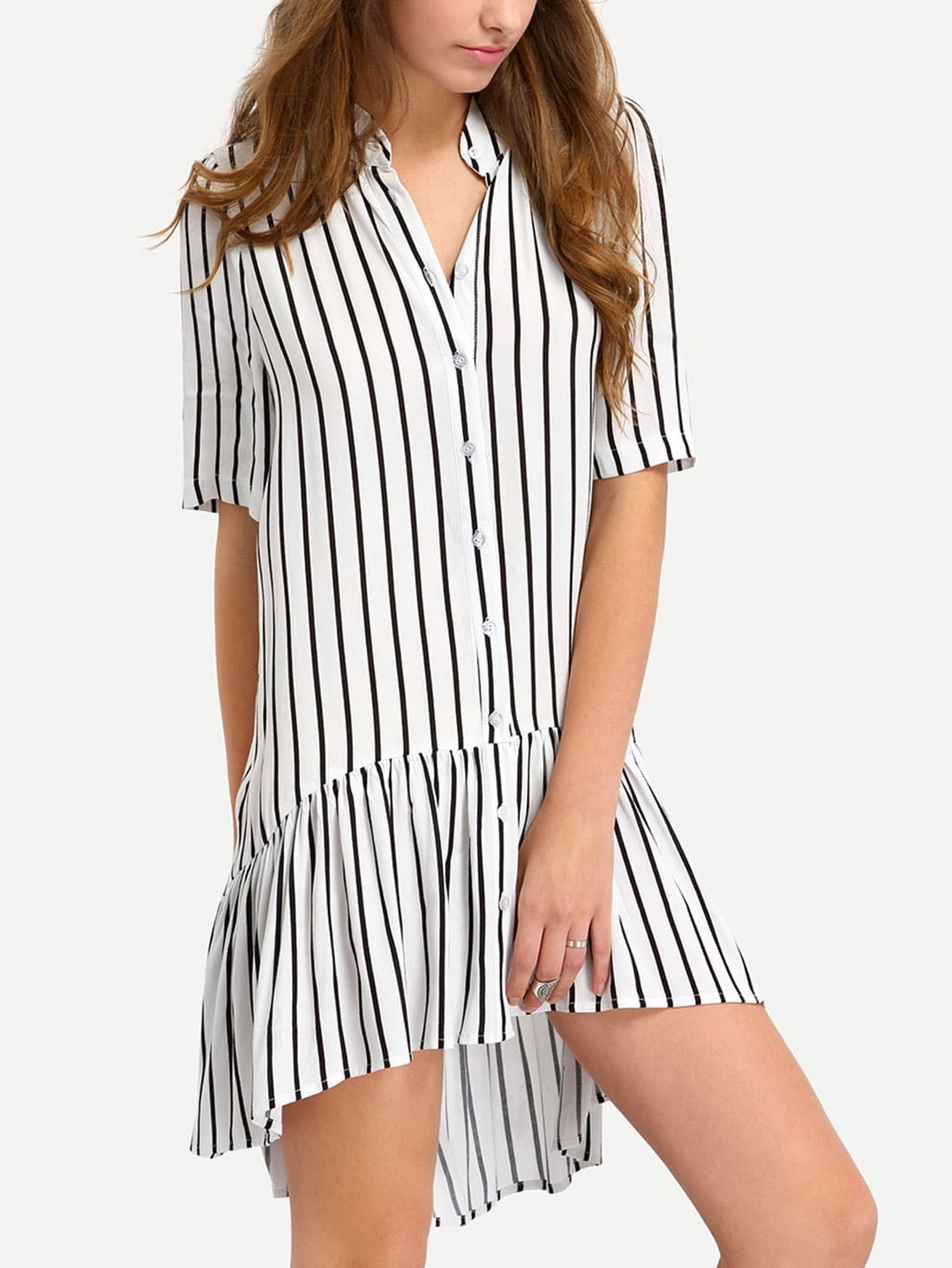 Vertical Stripe Botton Down Drop Waist Dress