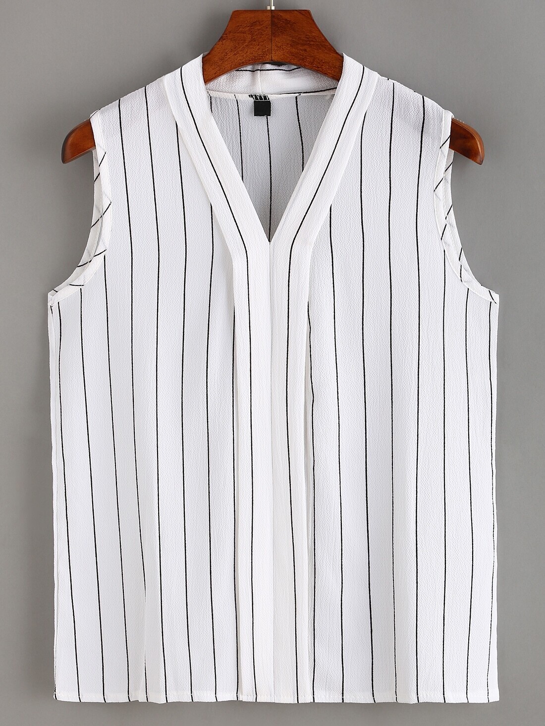 Vertical Striped Layered Placket Sleeveless Blouse