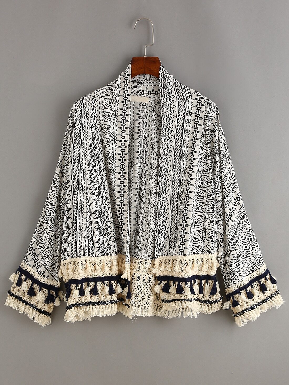 Tassel Trimmed Tribal Print Coat