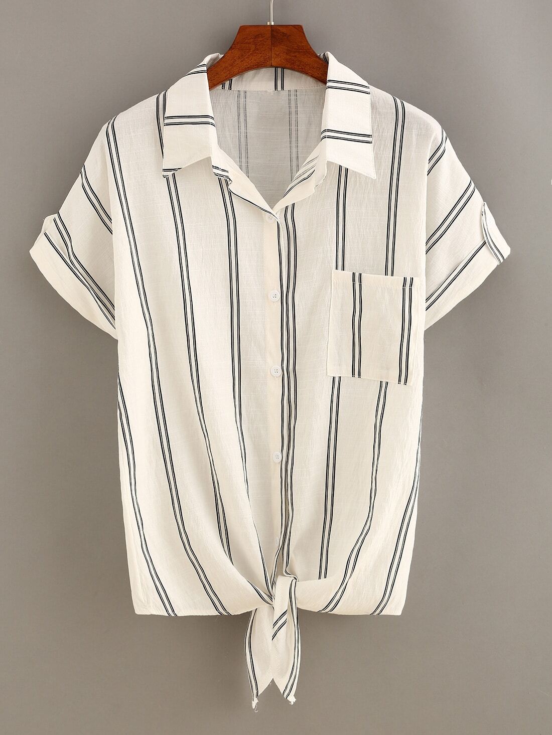 Vertical Striped Knot-Front Blouse