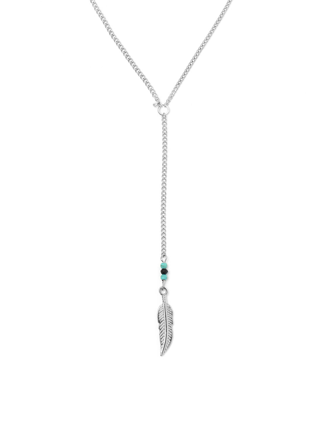 Silver Turquoise Beaded Feather Pendant Necklace pastel chandelier beaded feather mobile dreamcatcher