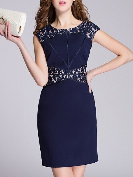 Navy Contrast Lace Sheath Dress