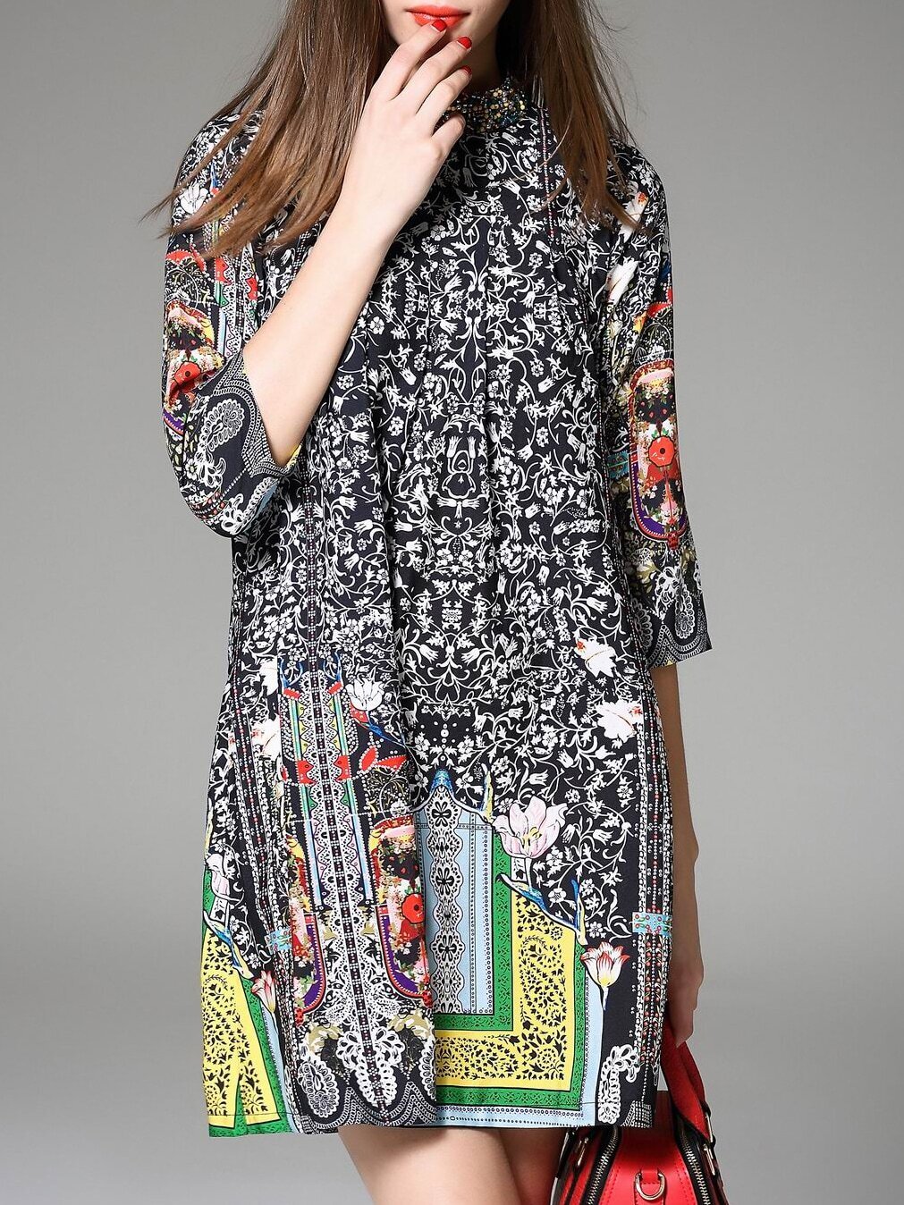 Black Tribal Print Shift Dress