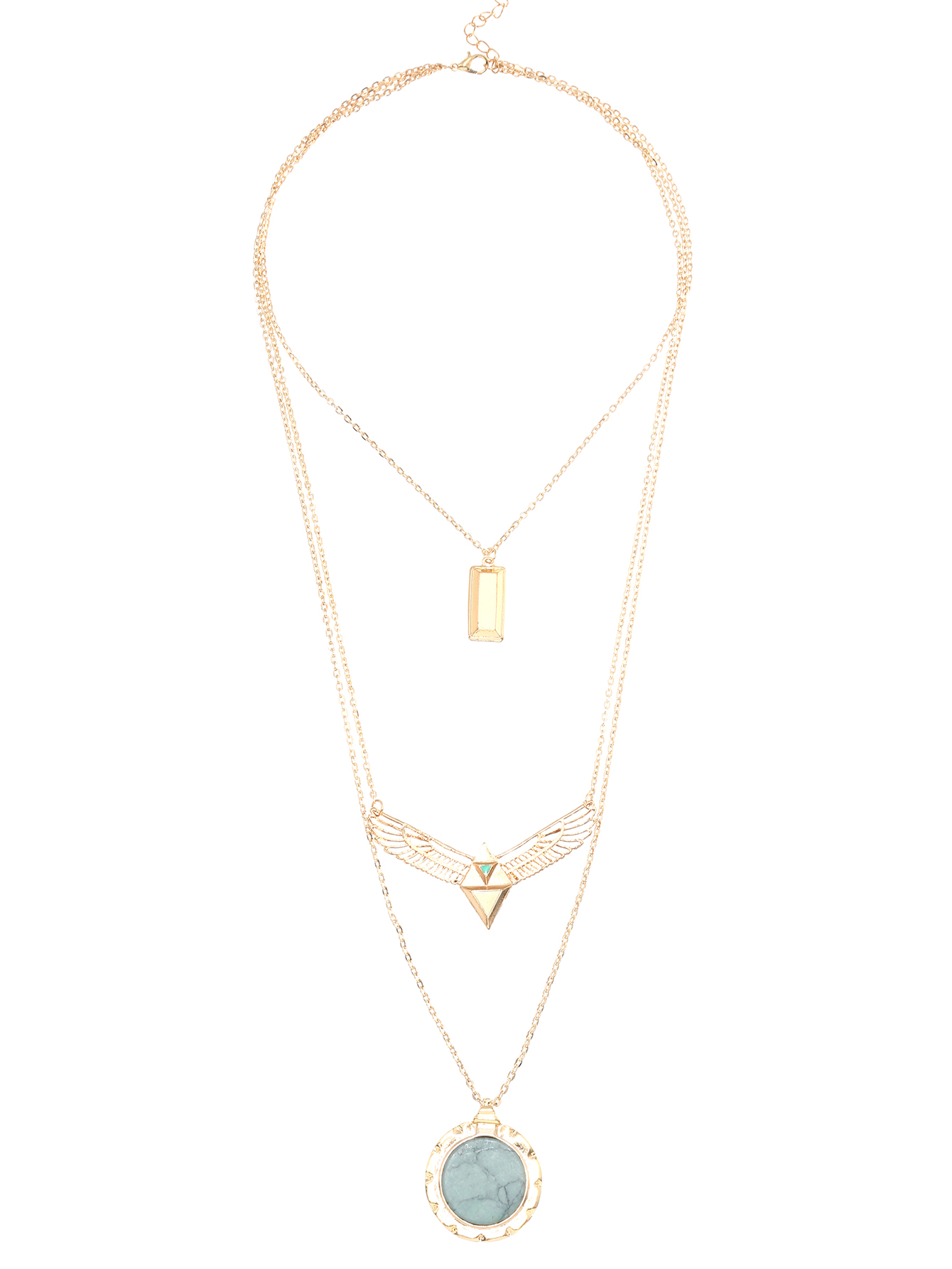 Gold Turquoise Hanging Cards And Wing Layered Pendant Necklace Shein Sheinside Necklace Hanging Card Template