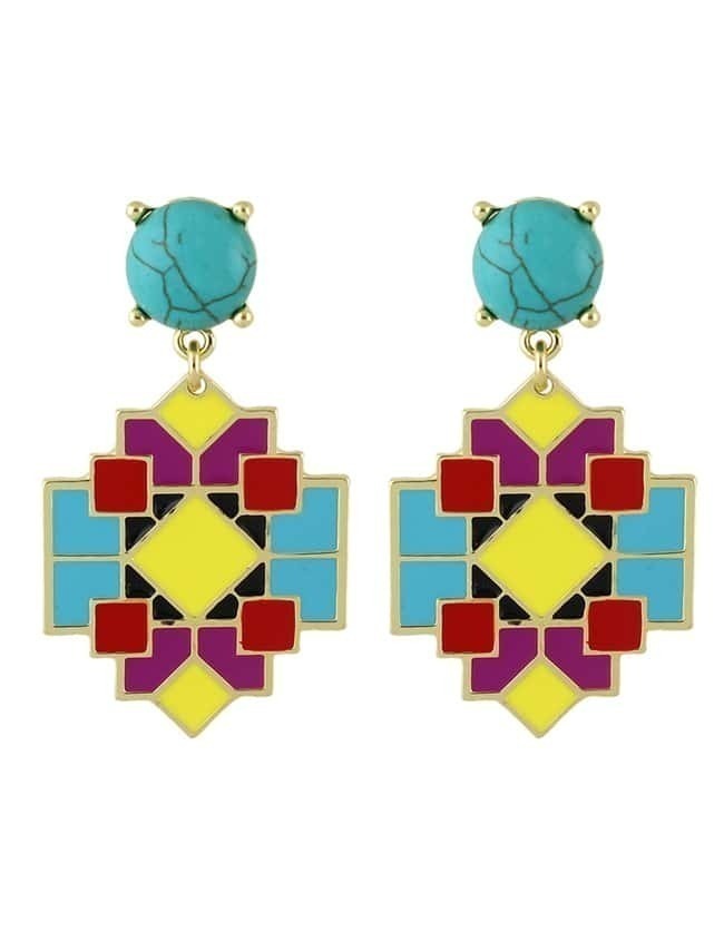 Enamel Geometric Shape Big Earrings