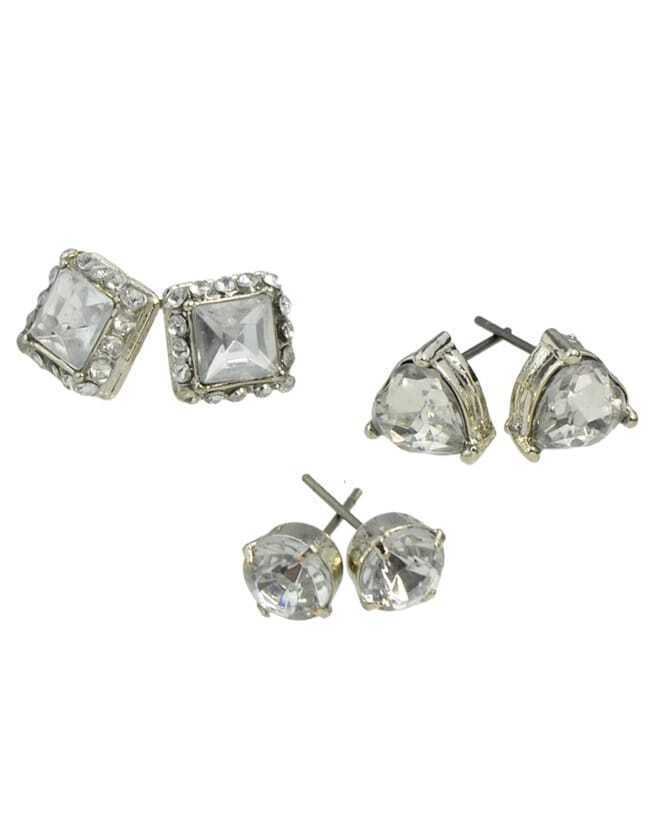 Rhinestone Small Stud Earrings Set SheIn(Sheinside)