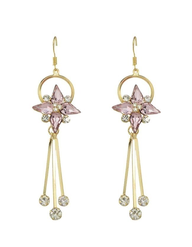 Pink Rhinestone Long Earrings