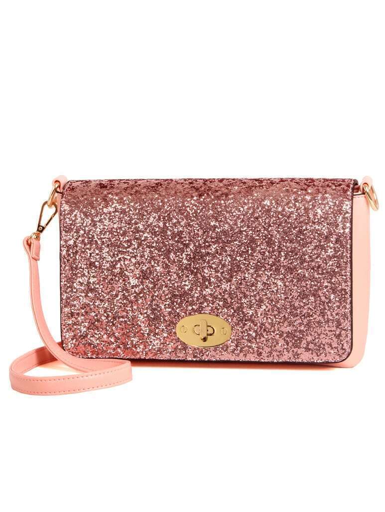 Glitter Turnlock Flap Shoulder Bag