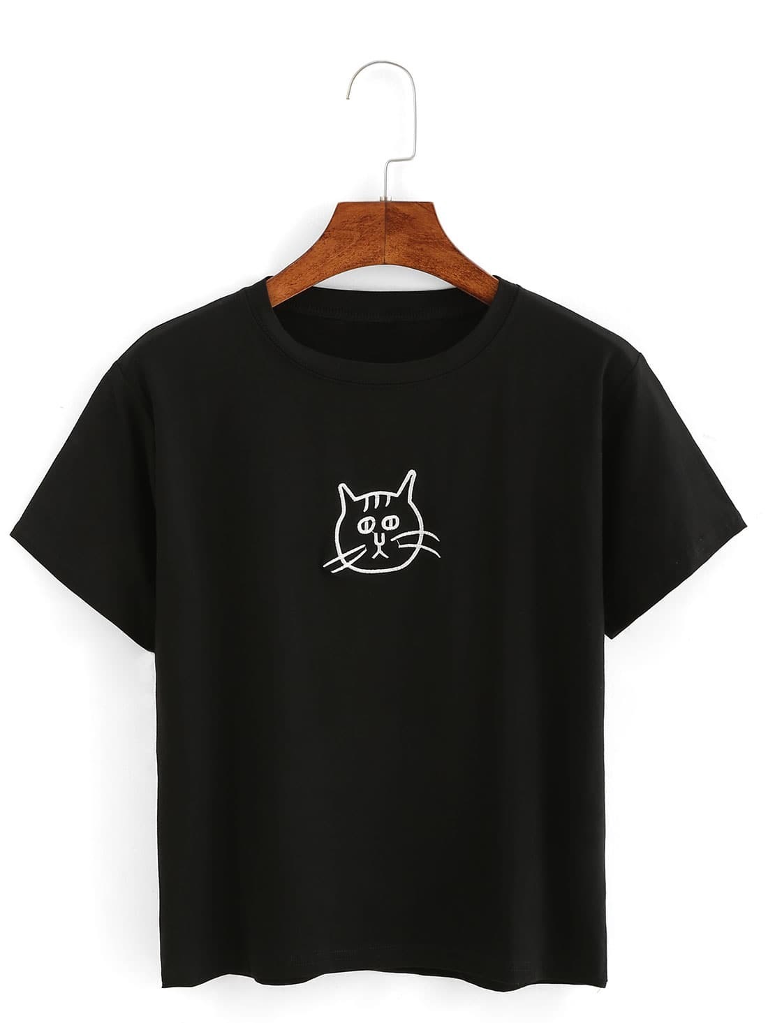 Cat Embroidered Short Sleeve T-shirt