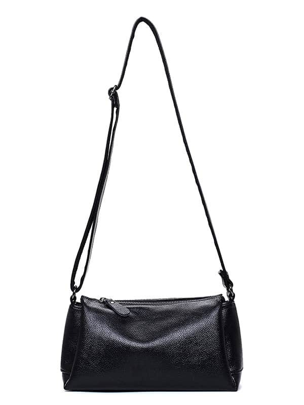 Embossed Faux Leather Zip Closure Shoulder Bag - Black