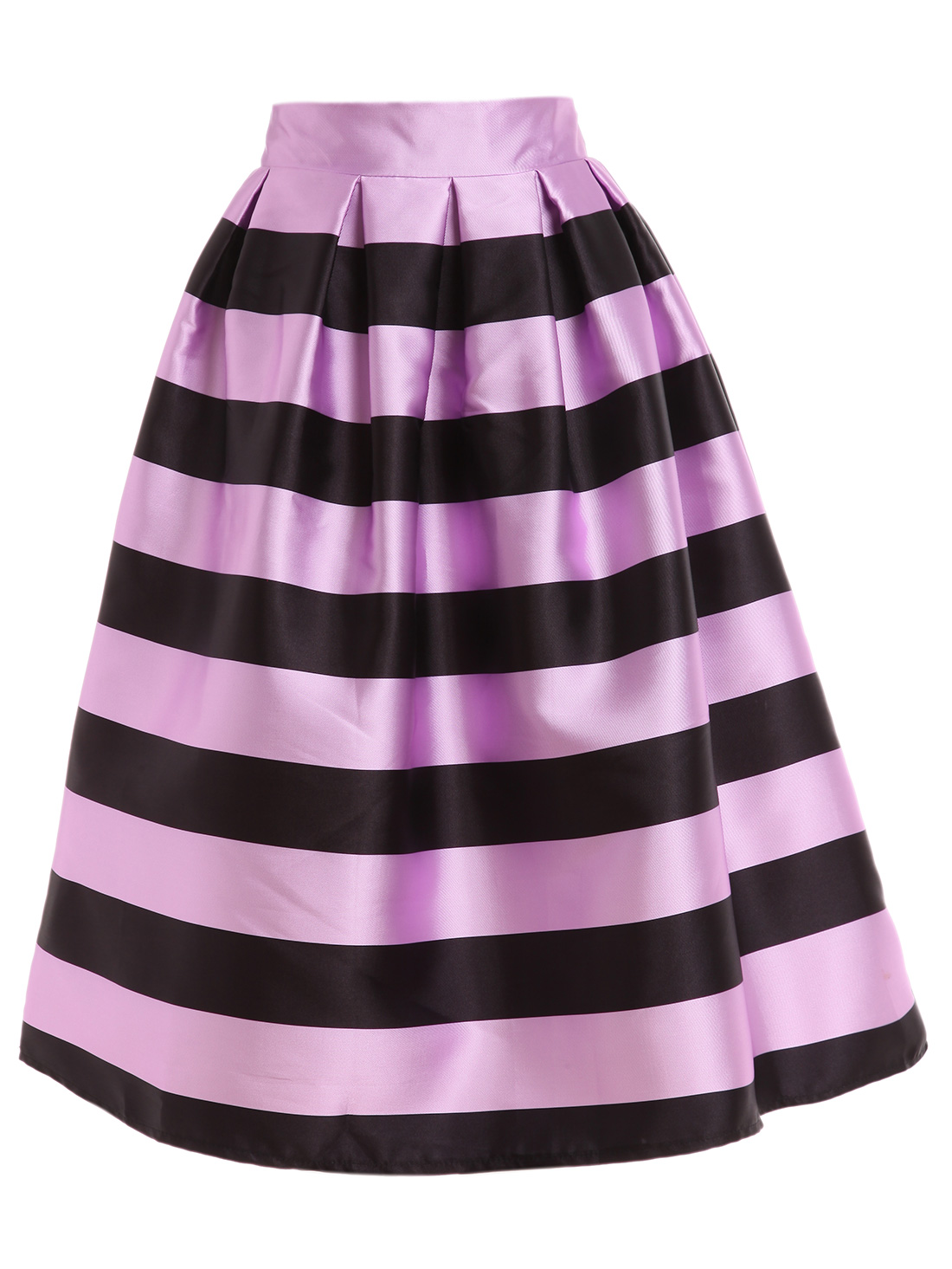 Wide Striped Box Pleated Midi Skirt