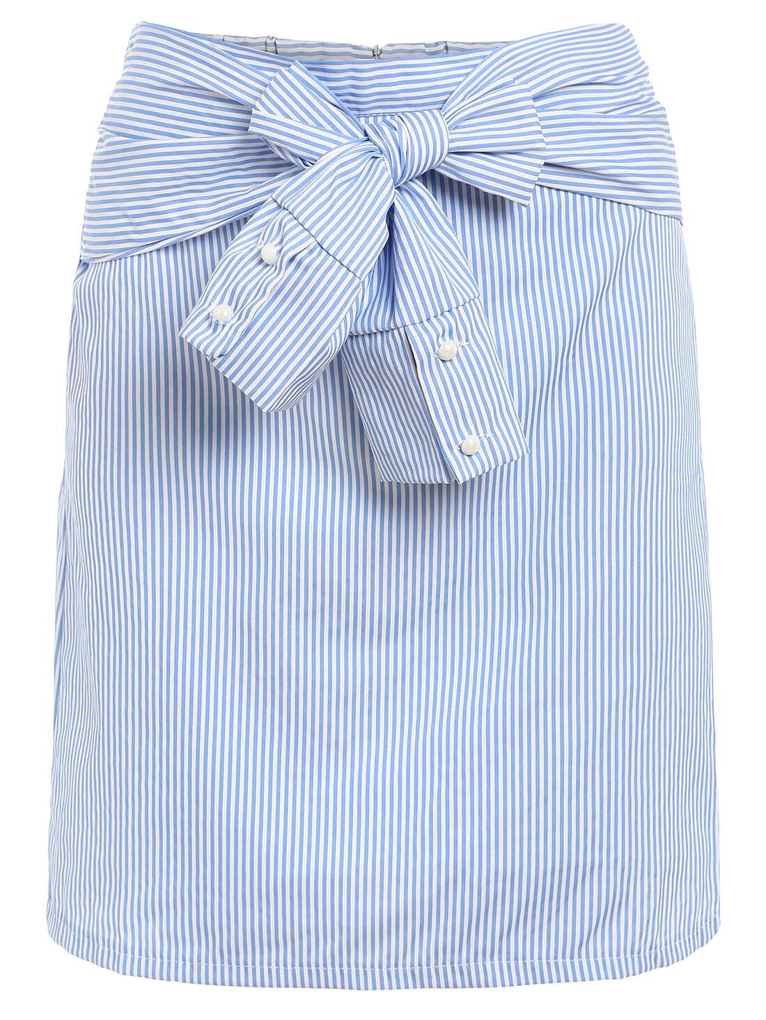 Sleeve-Tie Vertical Striped Skirt