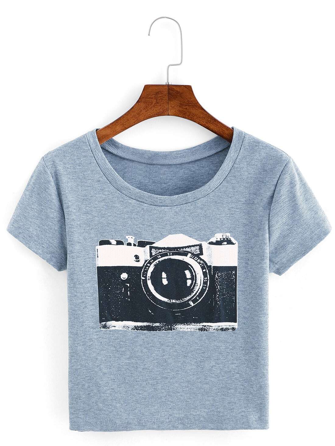 Camera Print Ribbed T-shirt