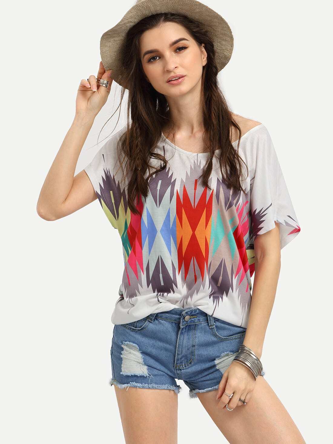 Multicolor Geometric Print T-shirt