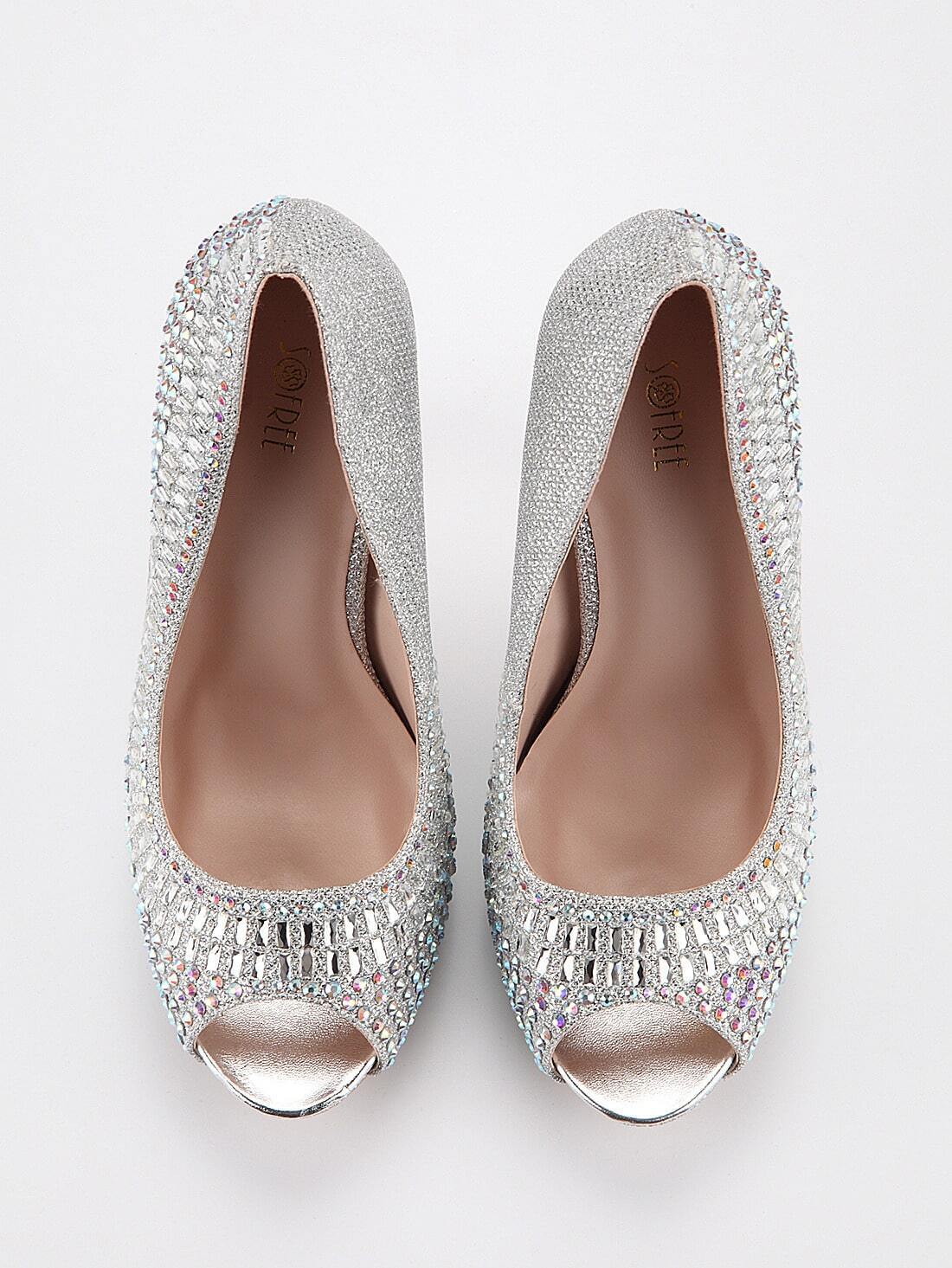 black and silver peep toe heels