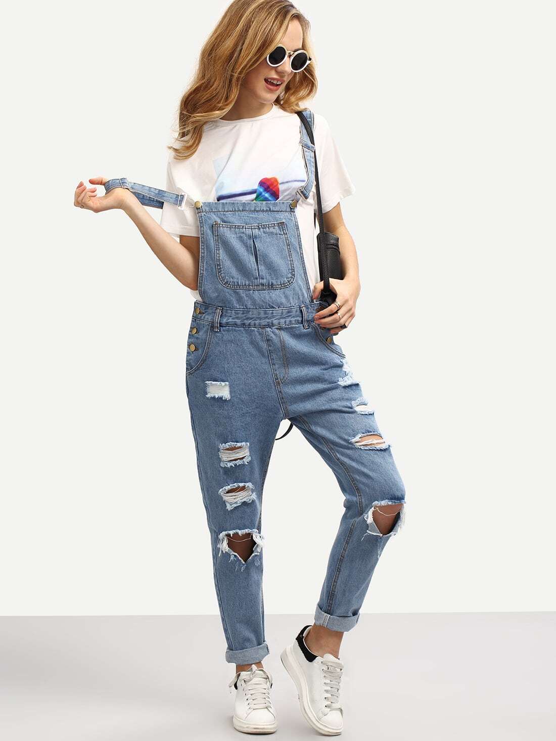 Ripped Overall Boyfriend Jeans