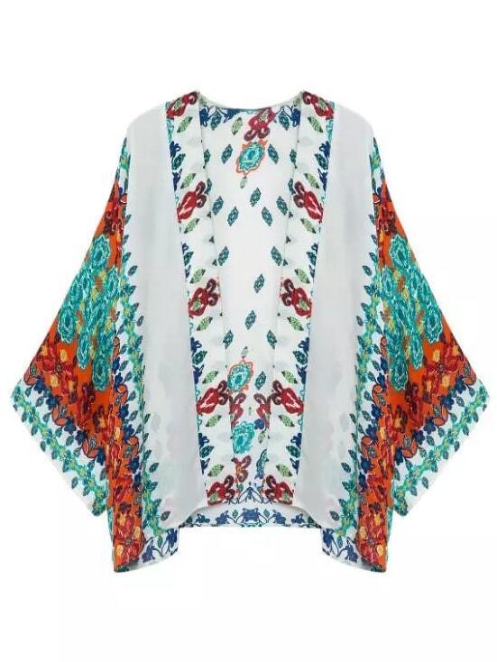 Multicolor Print Bell Sleeve Cardigan Kimono