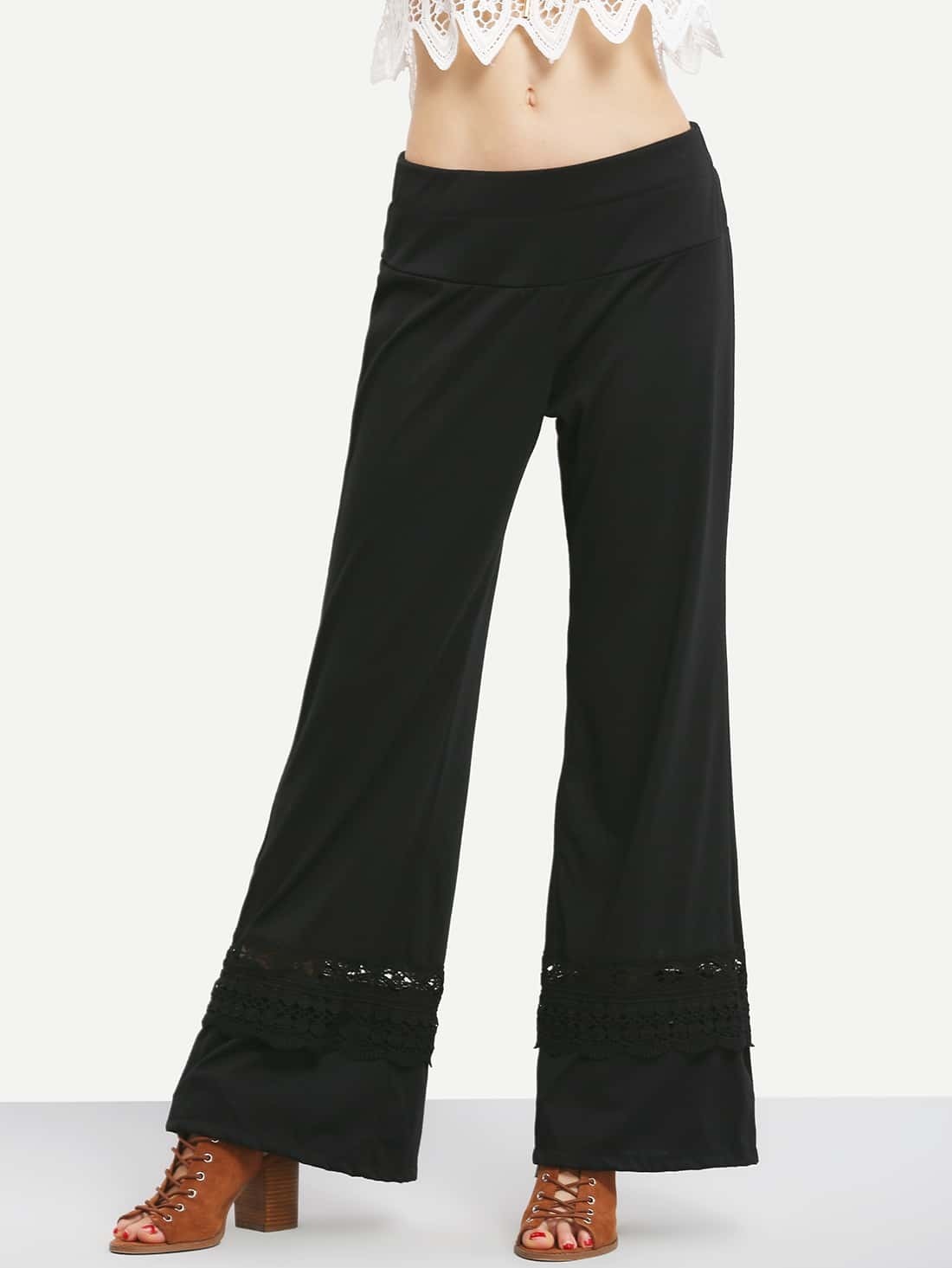 Crochet Insert Wide Leg Pants