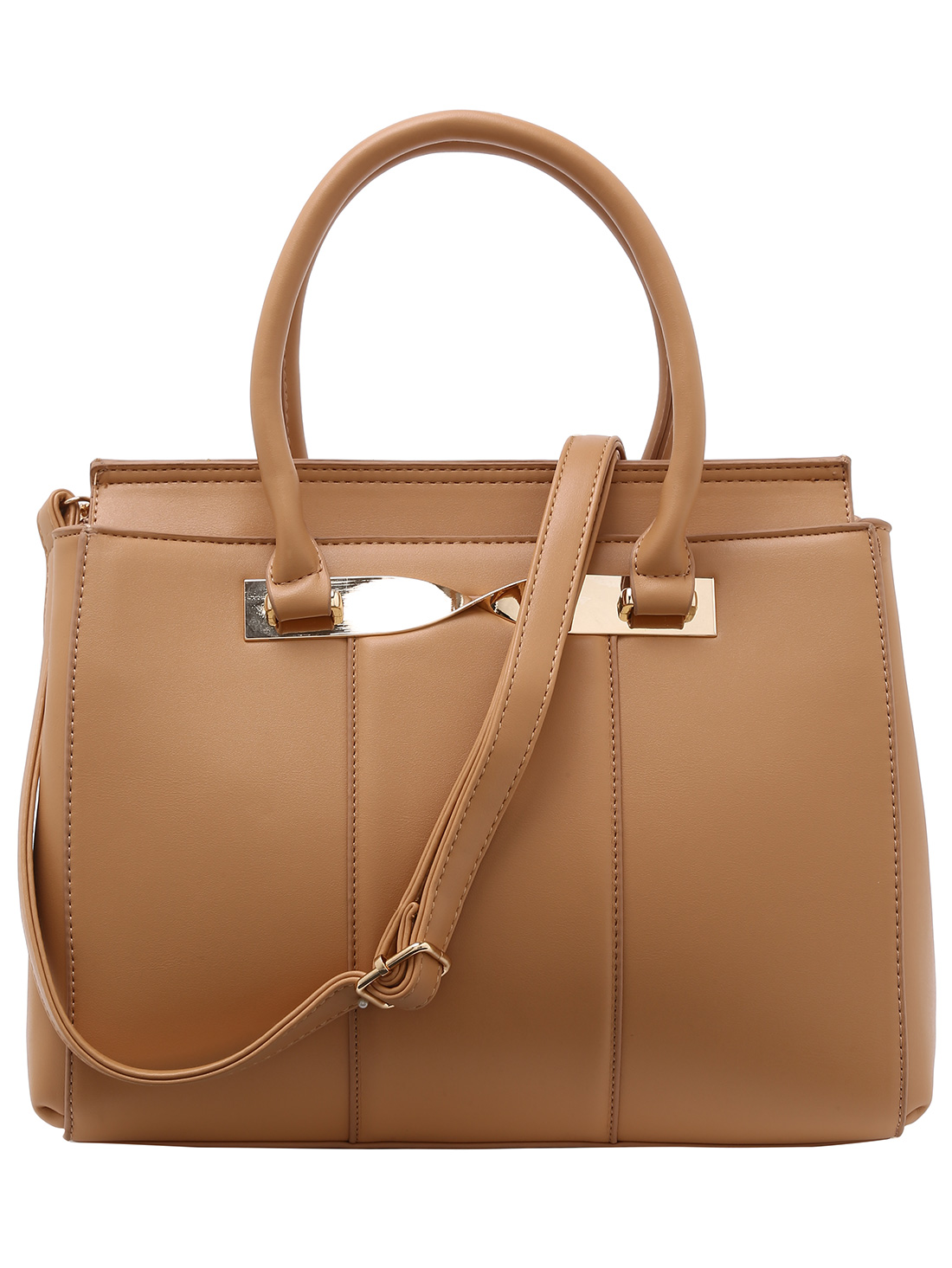 Twist Metal Plate Embellished Structured Tote Bag - Apricot