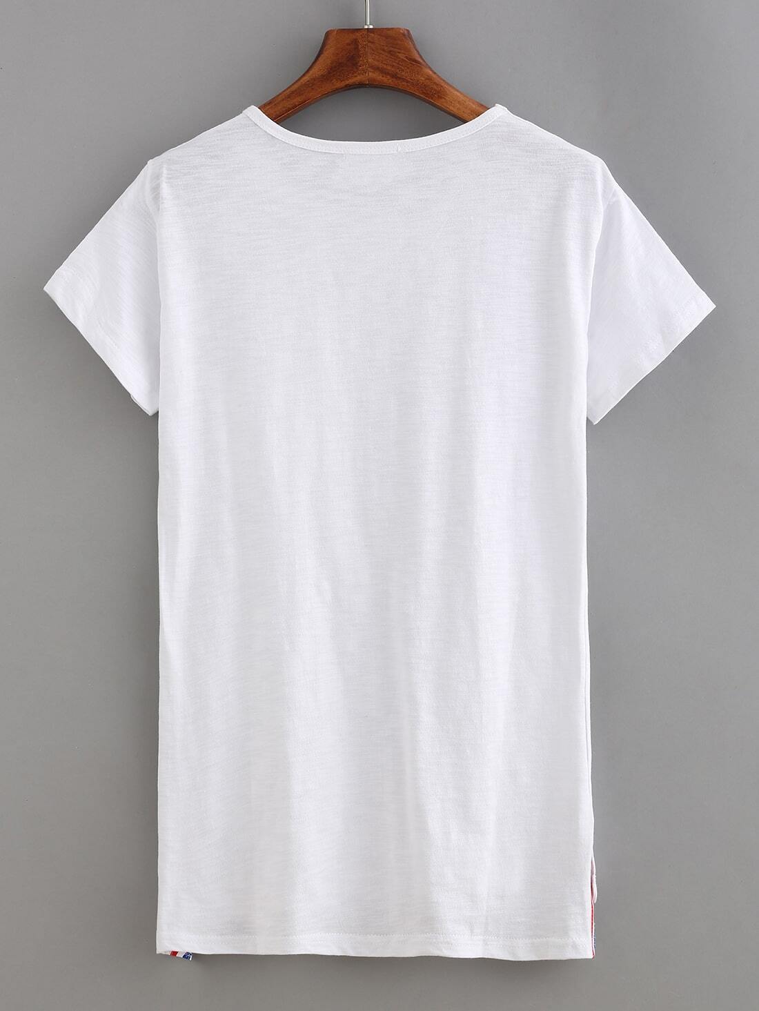 TShirt vorne kurz hinten lang mit Streifen und Taschen German SheIn(Sheinside)