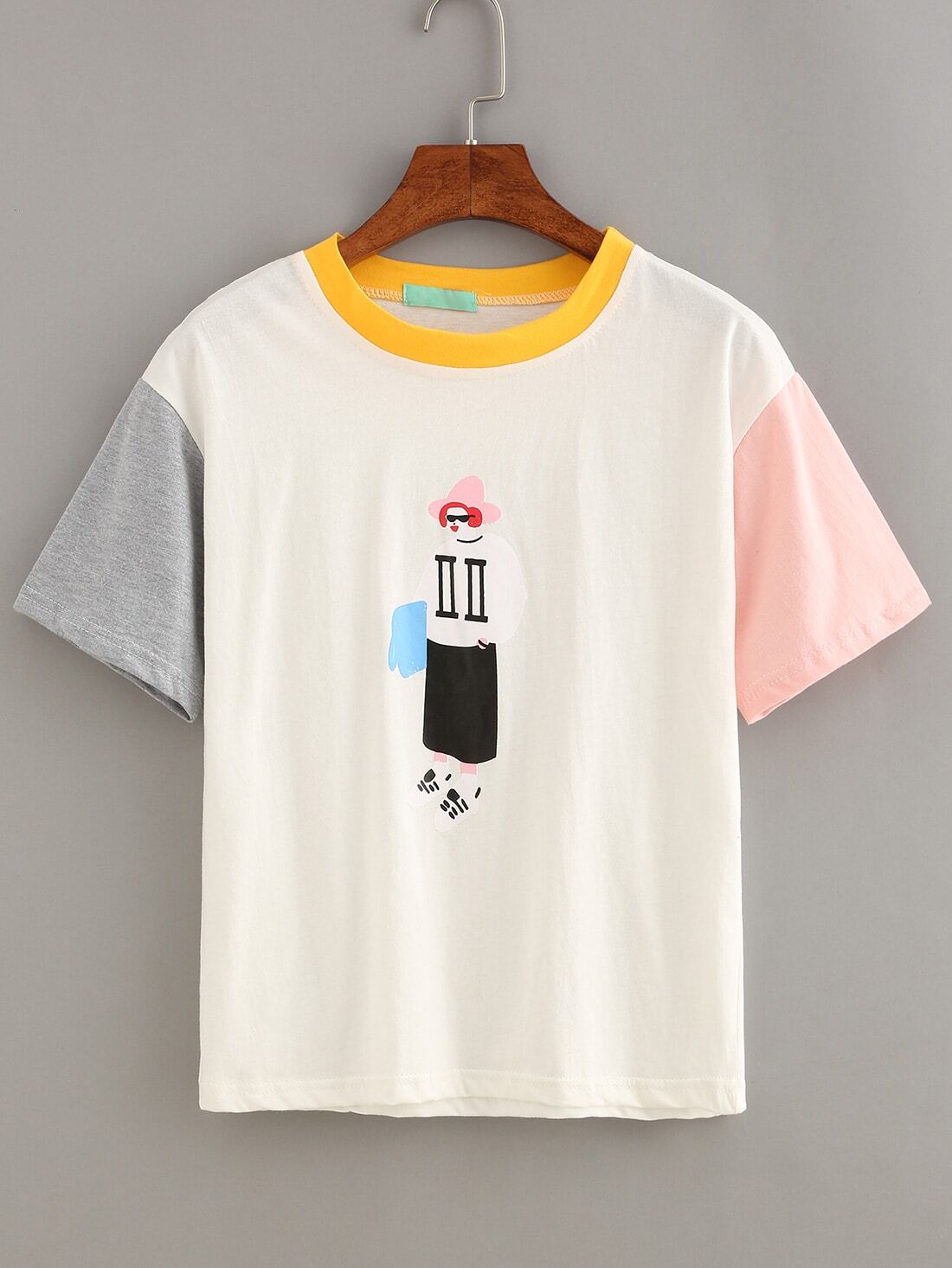 Color Block Sunglasses Girl Print T-shirt