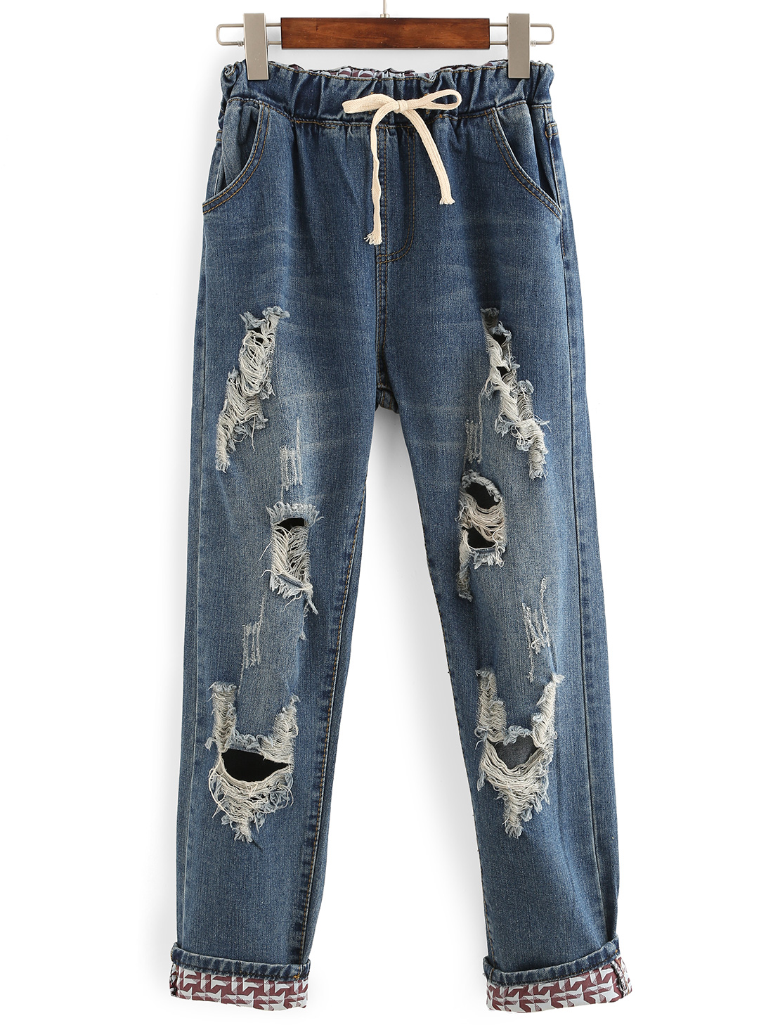 Ripped Drawstring Waist Jeans