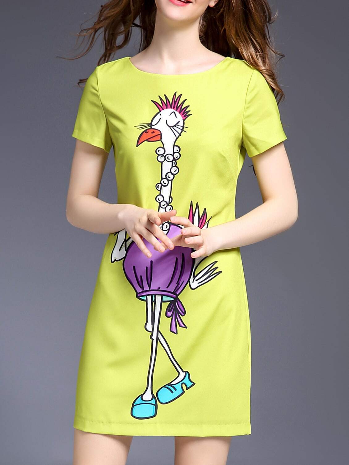 Yellow Cartoon Print Shift Dress