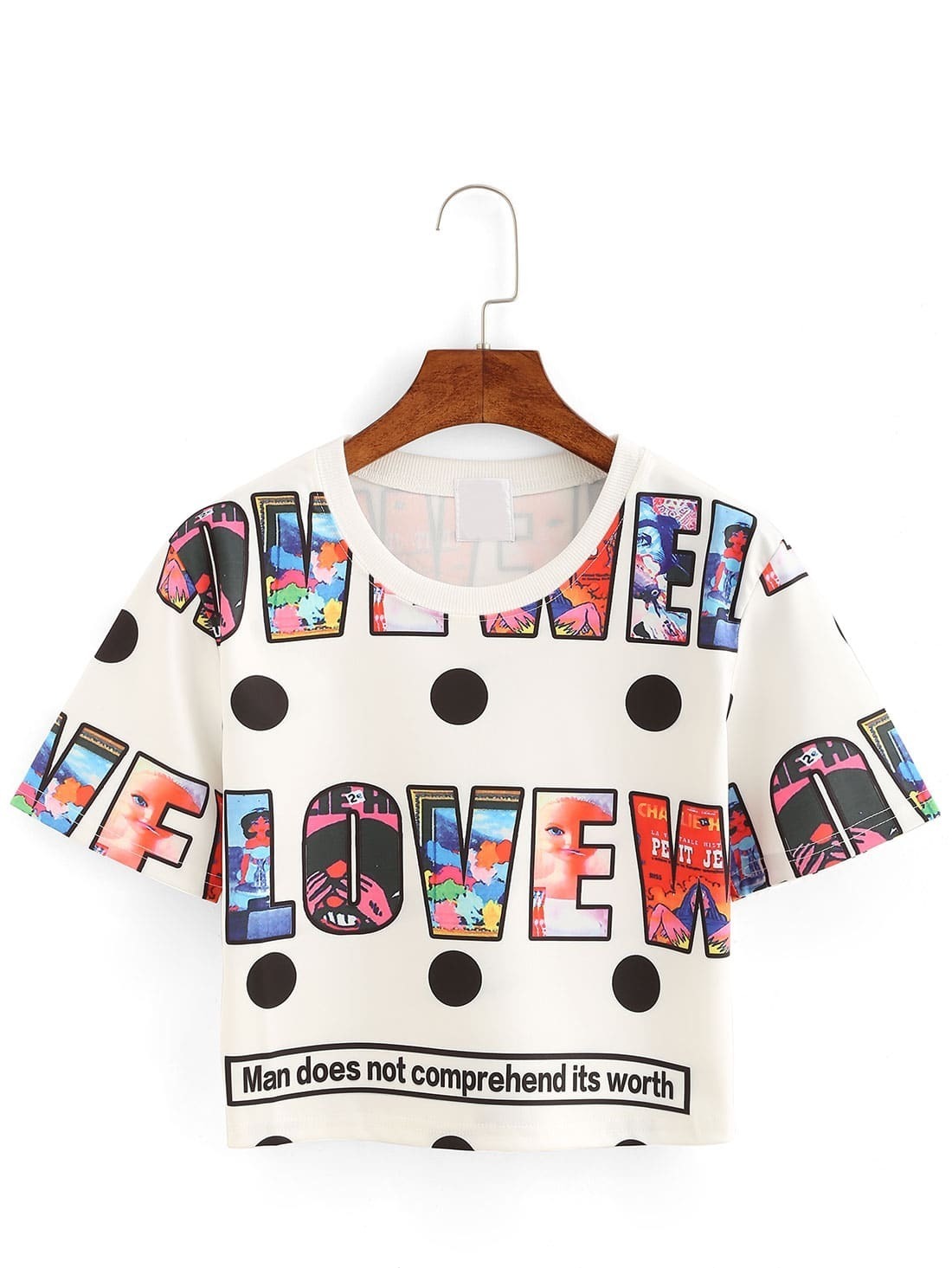 Rib Neck Letter Pirnt Crop T-shirt