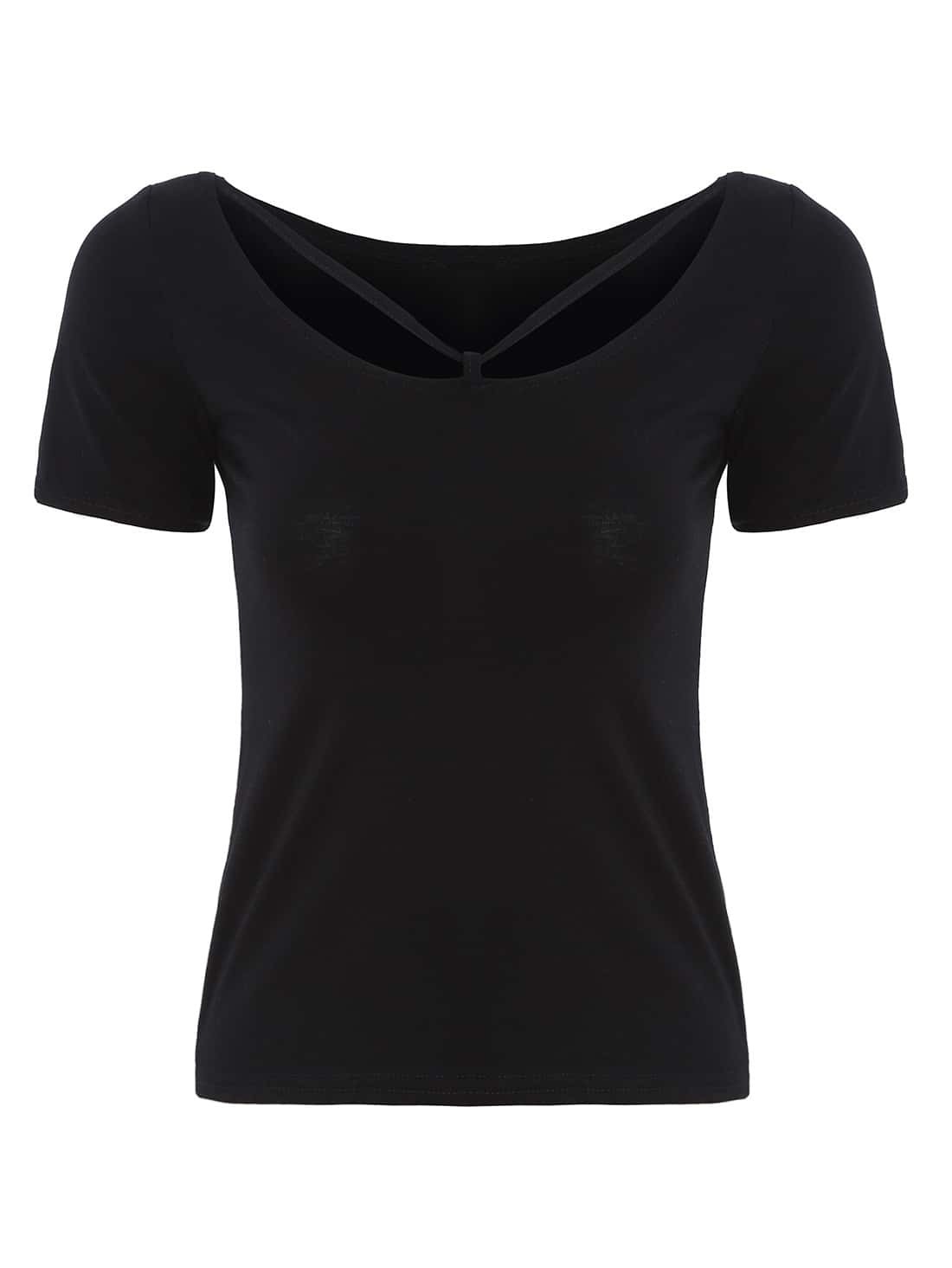 Strappy Neck T-shirt - Black