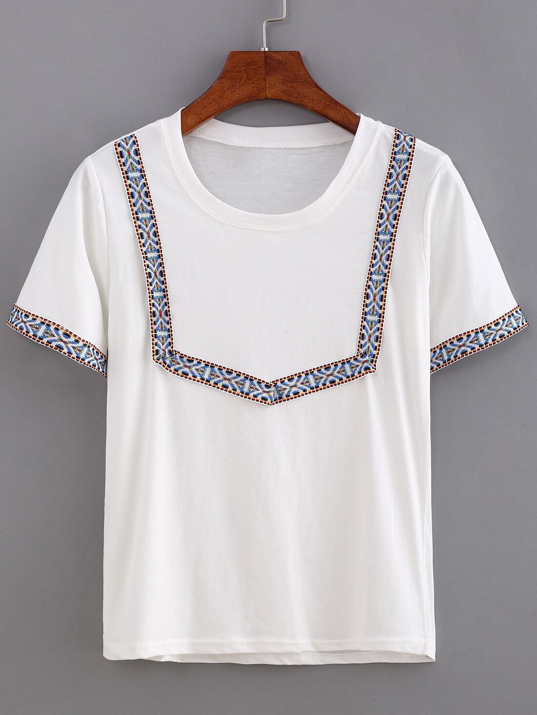 Embroidery Short Sleeve T-shirt - Blue