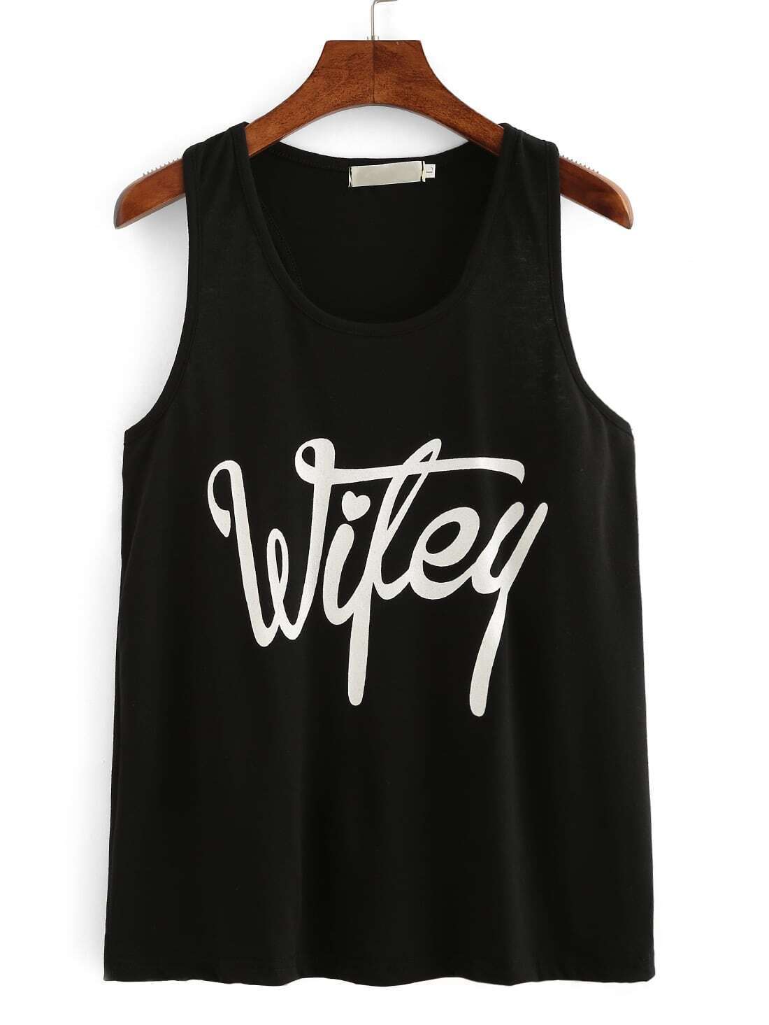 Letter Print Racerback Tank Top - Black