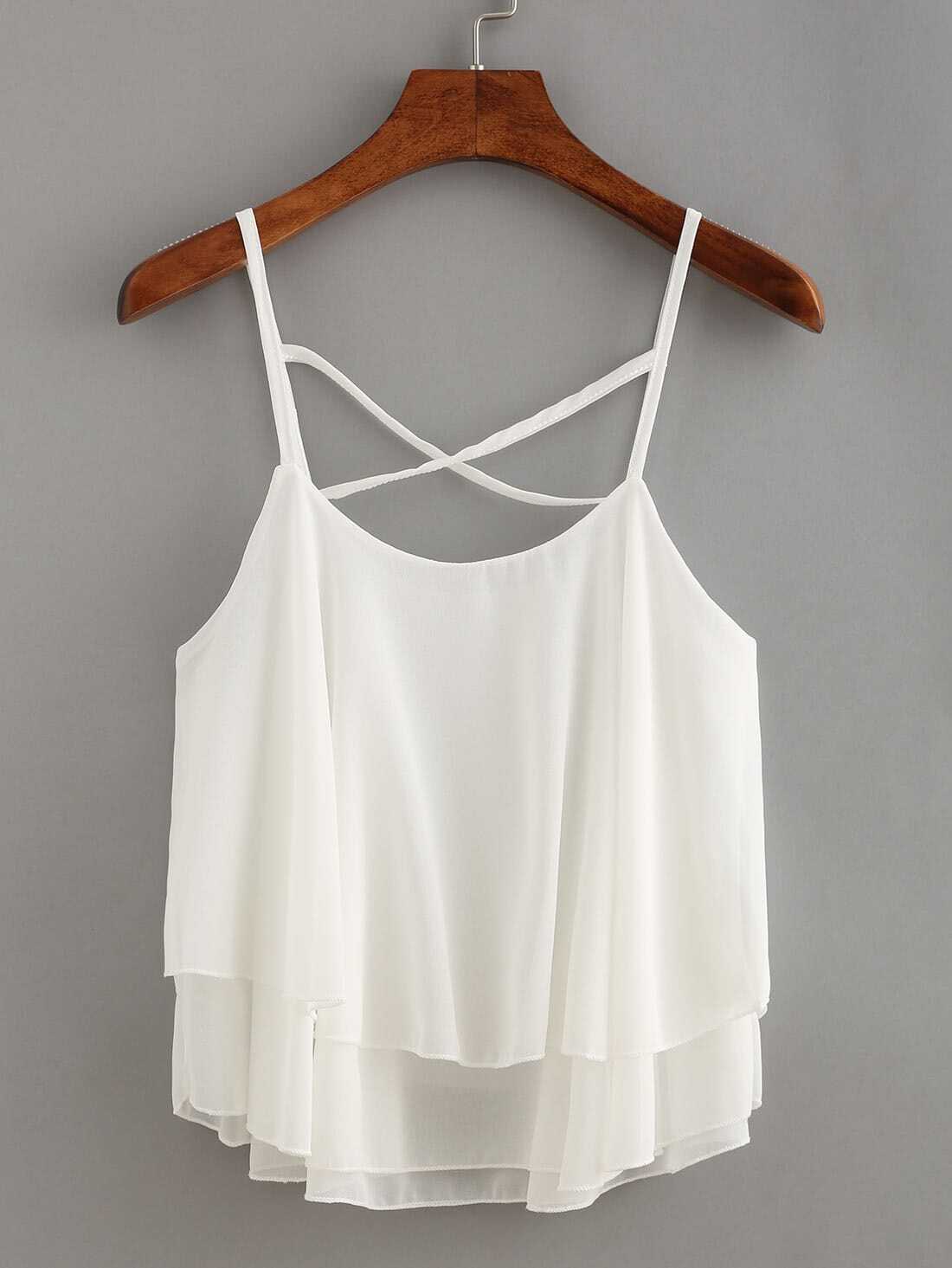 Layered Crisscross Chiffon Cami Top - White