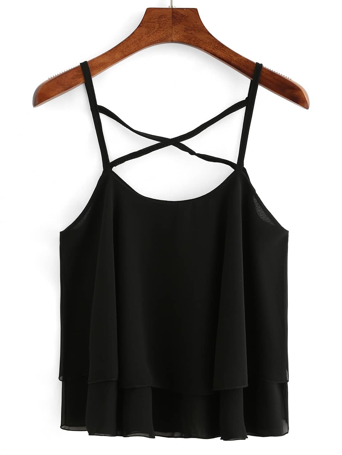 Layered Crisscross Chiffon Cami Top - Black