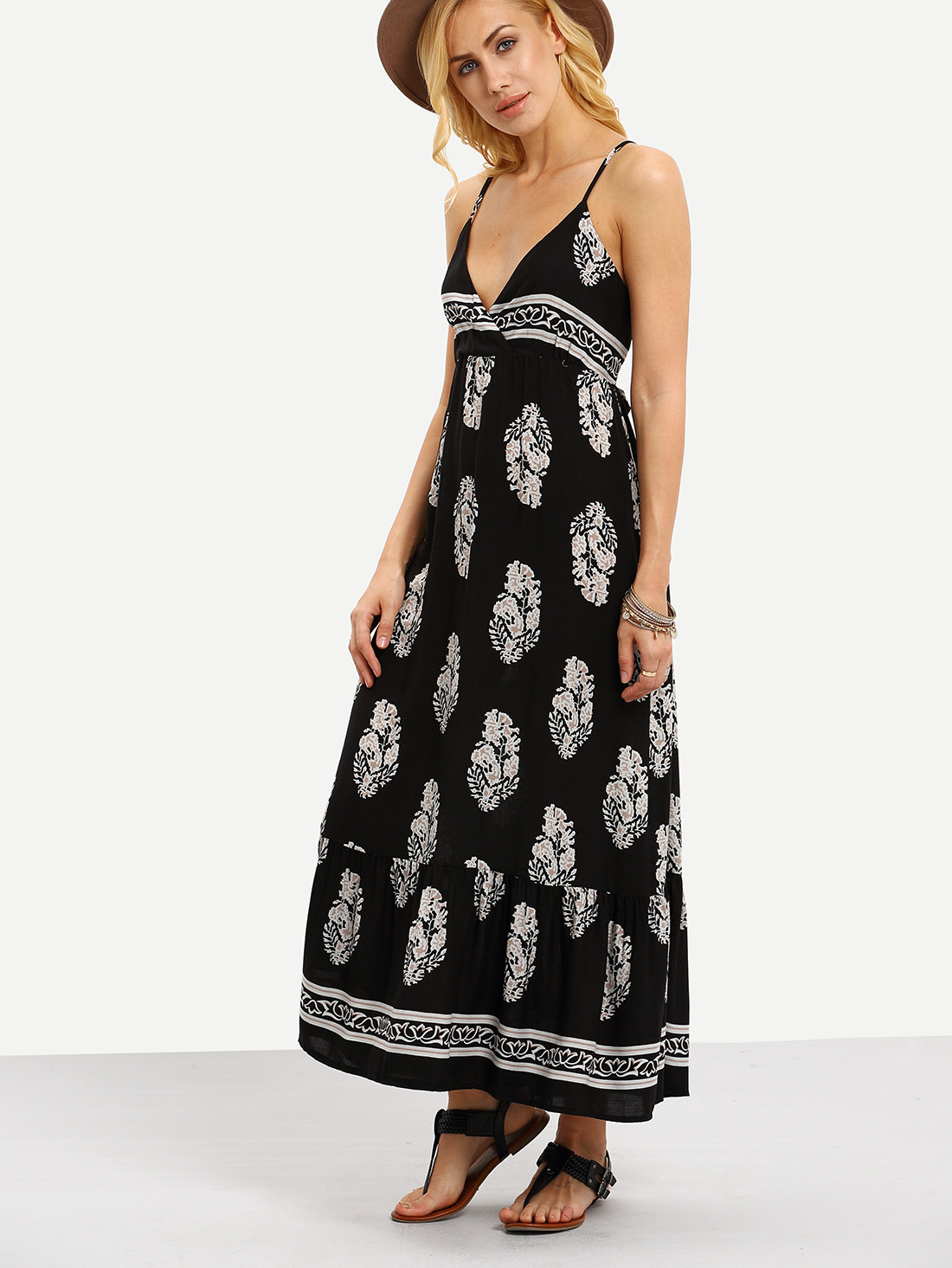 Surplice Front Flower Print Cami Dress