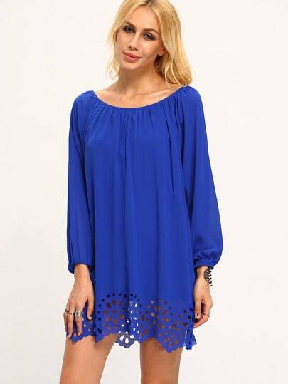 Vestito a Pieghe scollo a barchetta blu