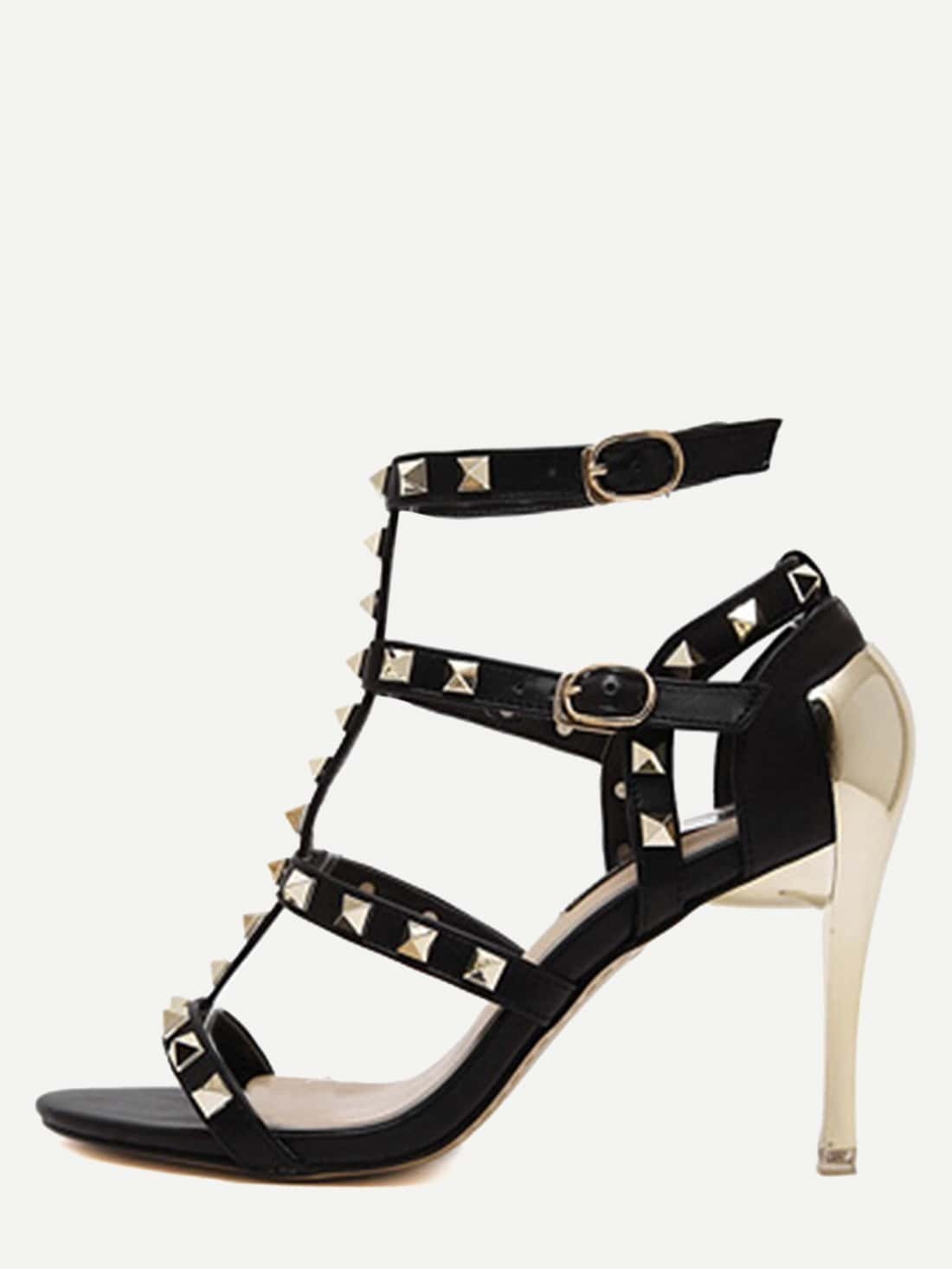 Black Open Toe Studded Slingbacks Heels