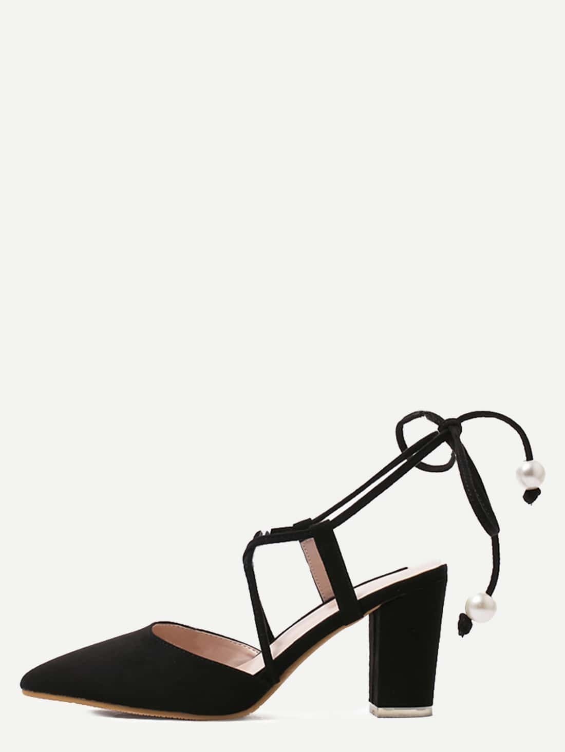 Black Pointed Toe Strappy Pumps