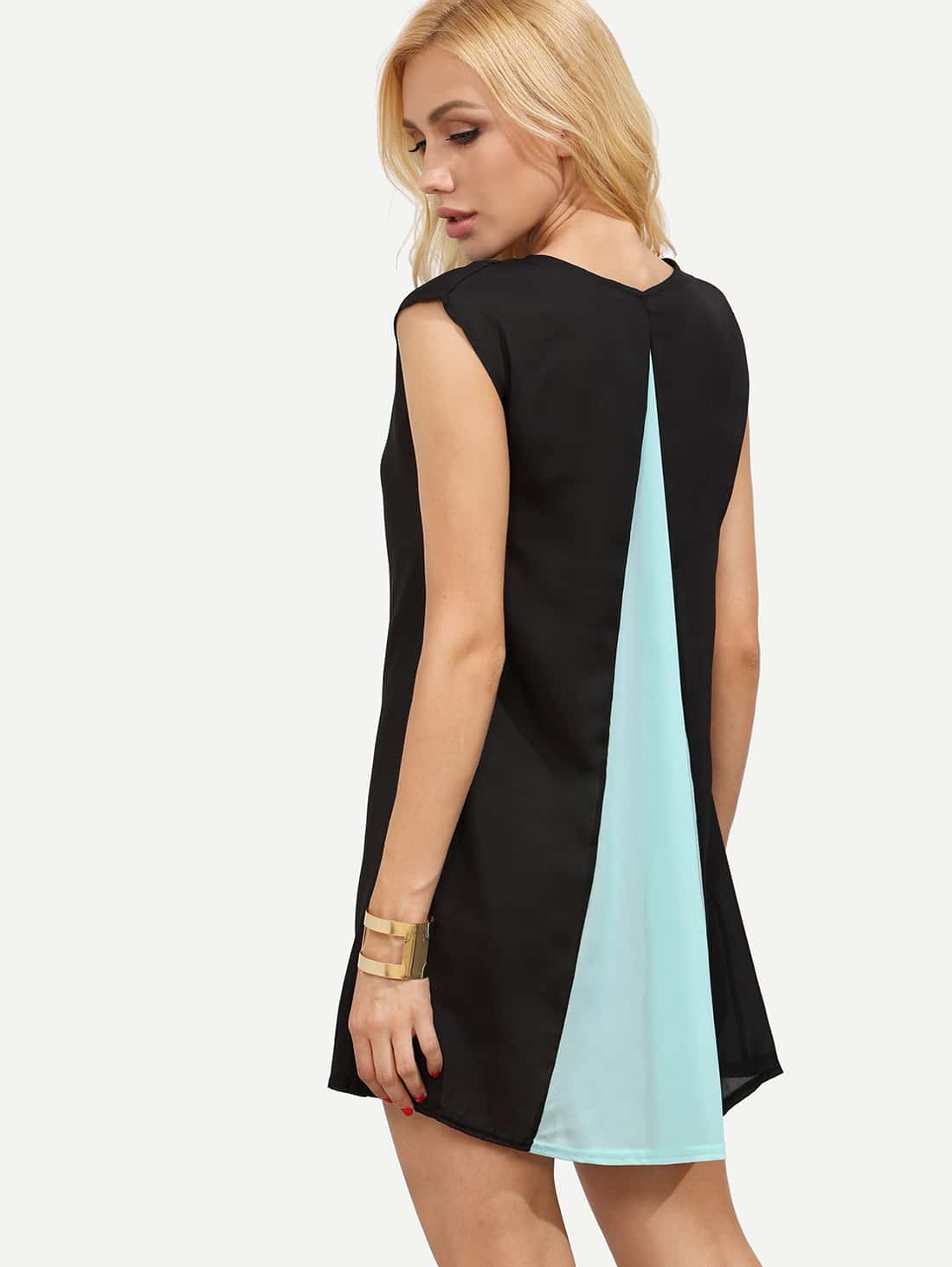 Contrast Color Loose-Fit Chiffon Dress