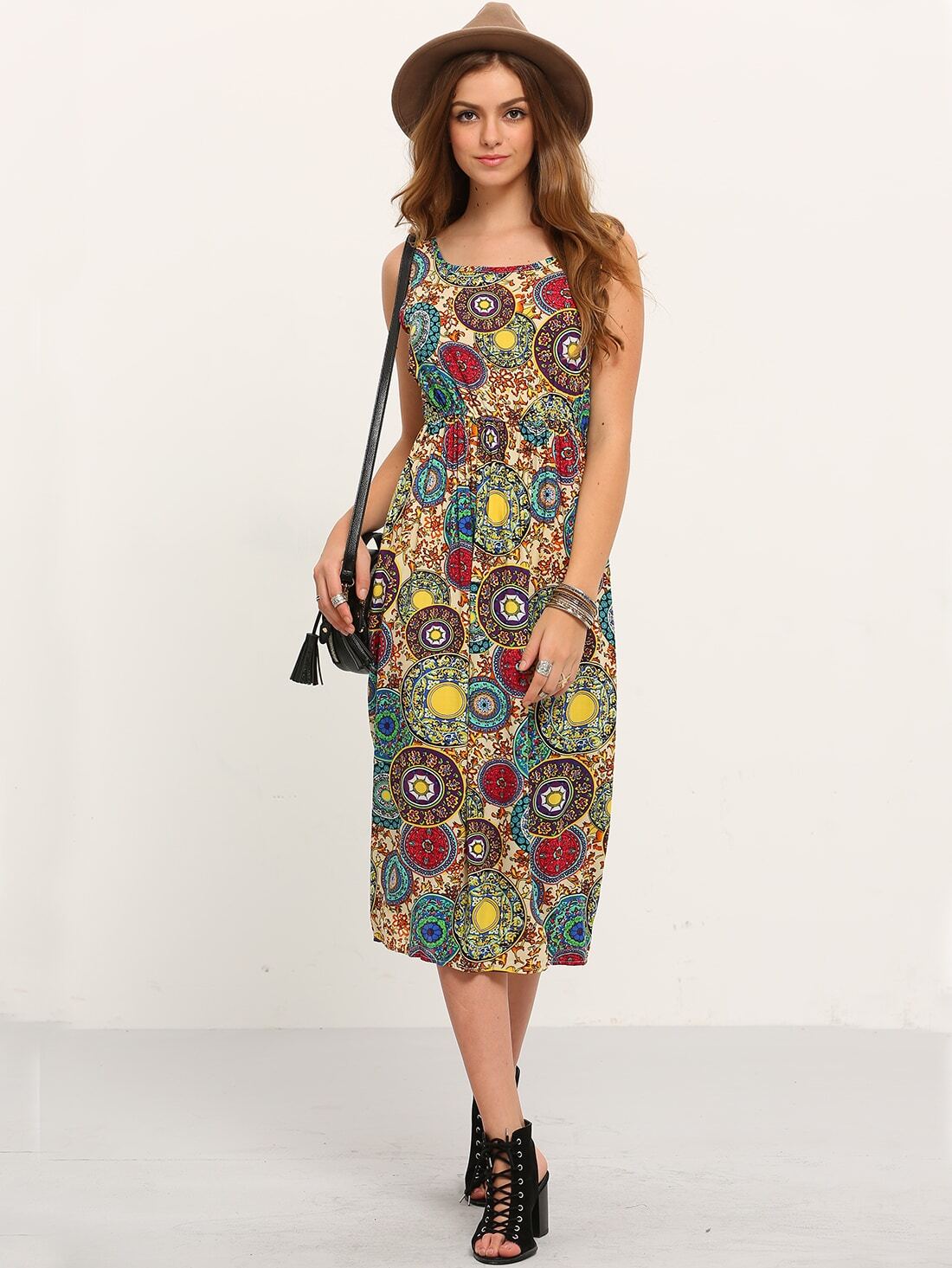 Circle Print High Waist Tank Dress