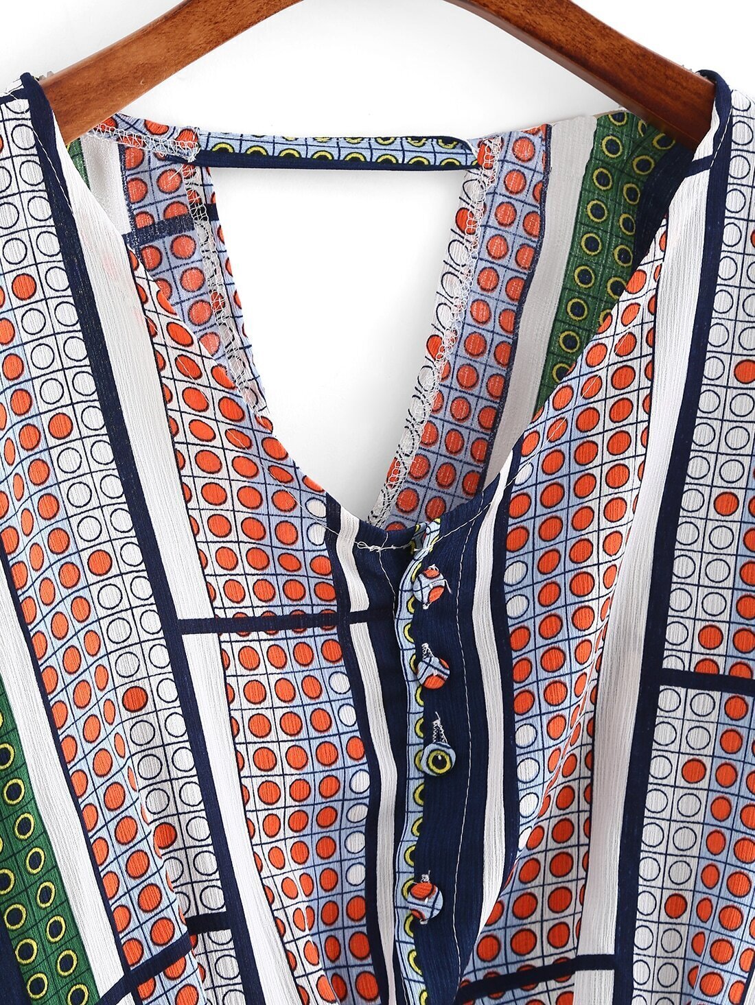 Cutout Back Circle Print Crop Blouse SheIn(Sheinside)