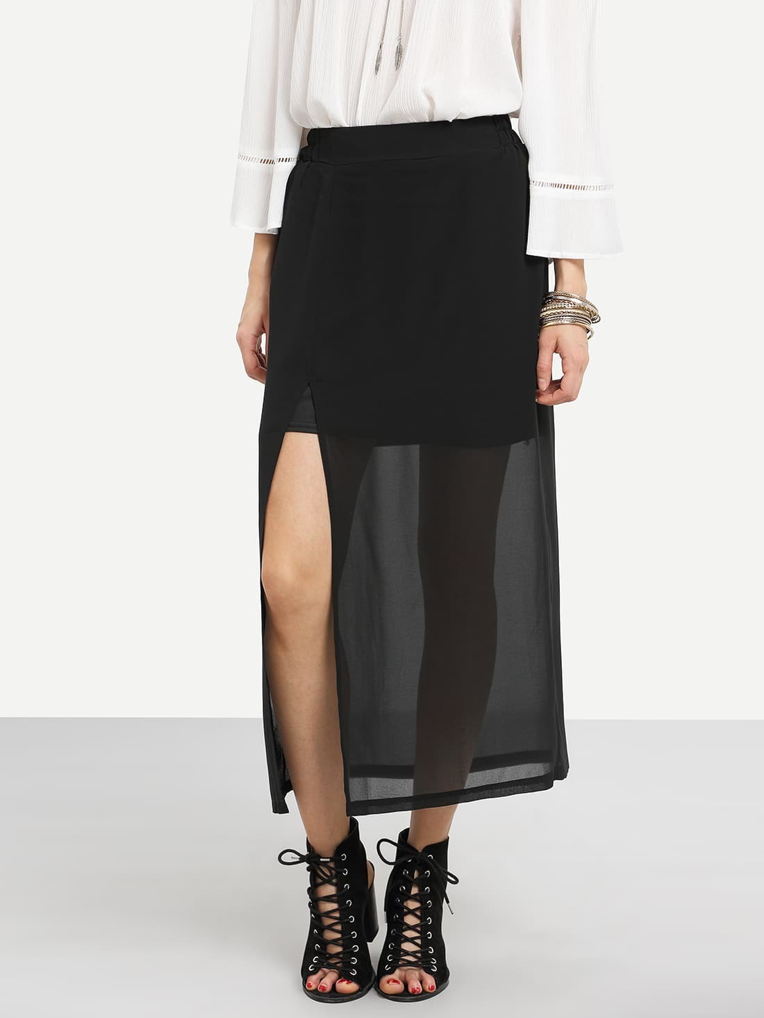 Slit Layered Chiffon Skirt