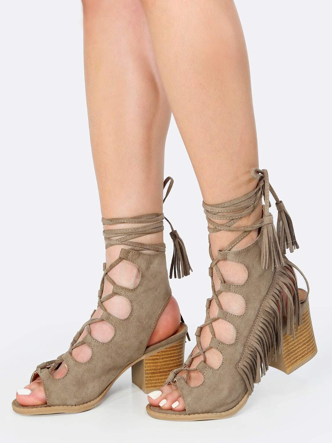 fringe lace up sandals