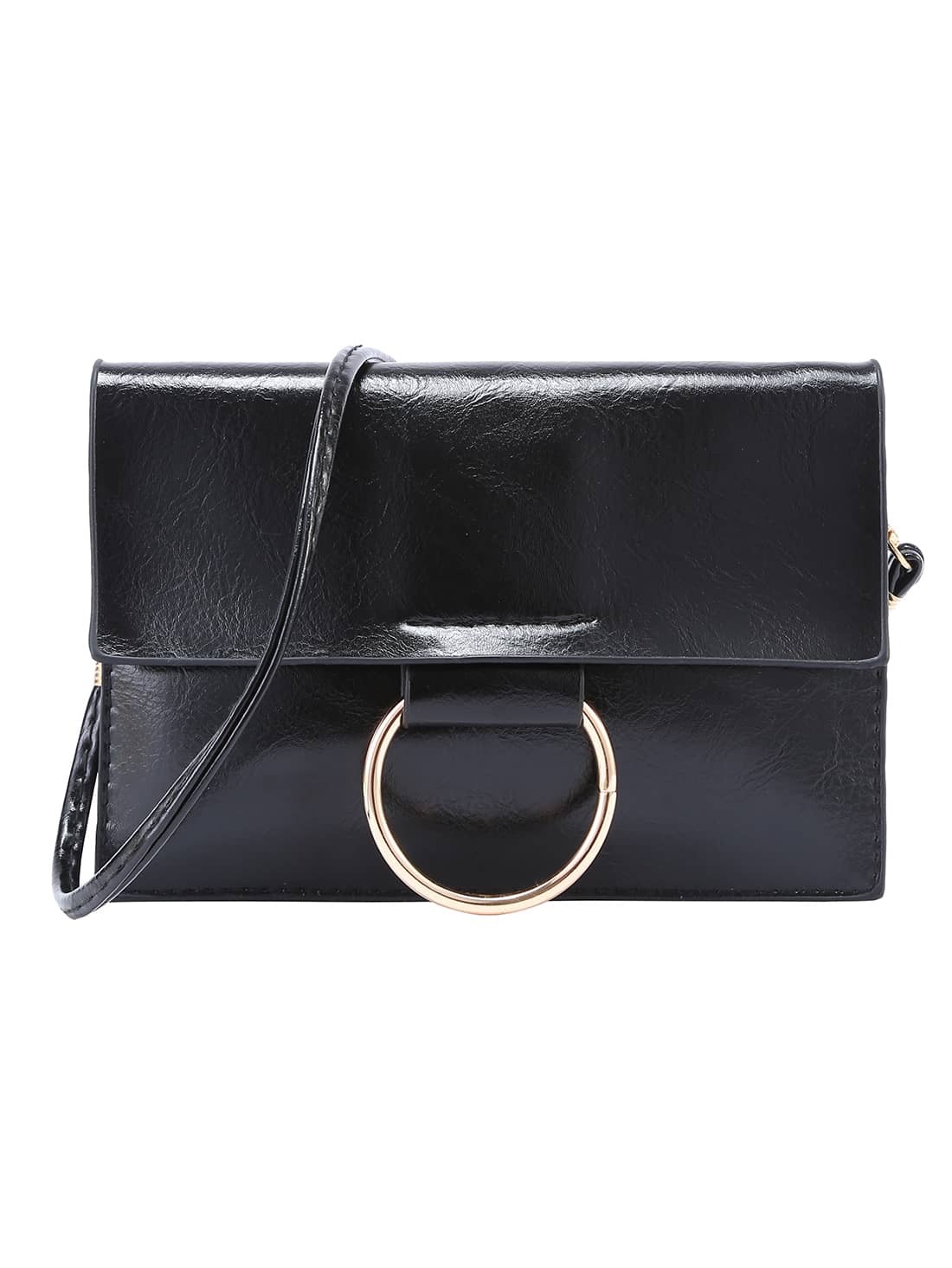 Metal Ring Accent Flap Bag - Black