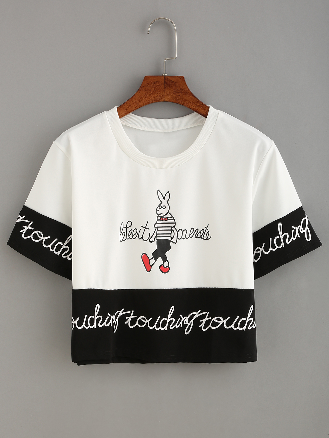 Contrast Bunny Print Crop T-shirt