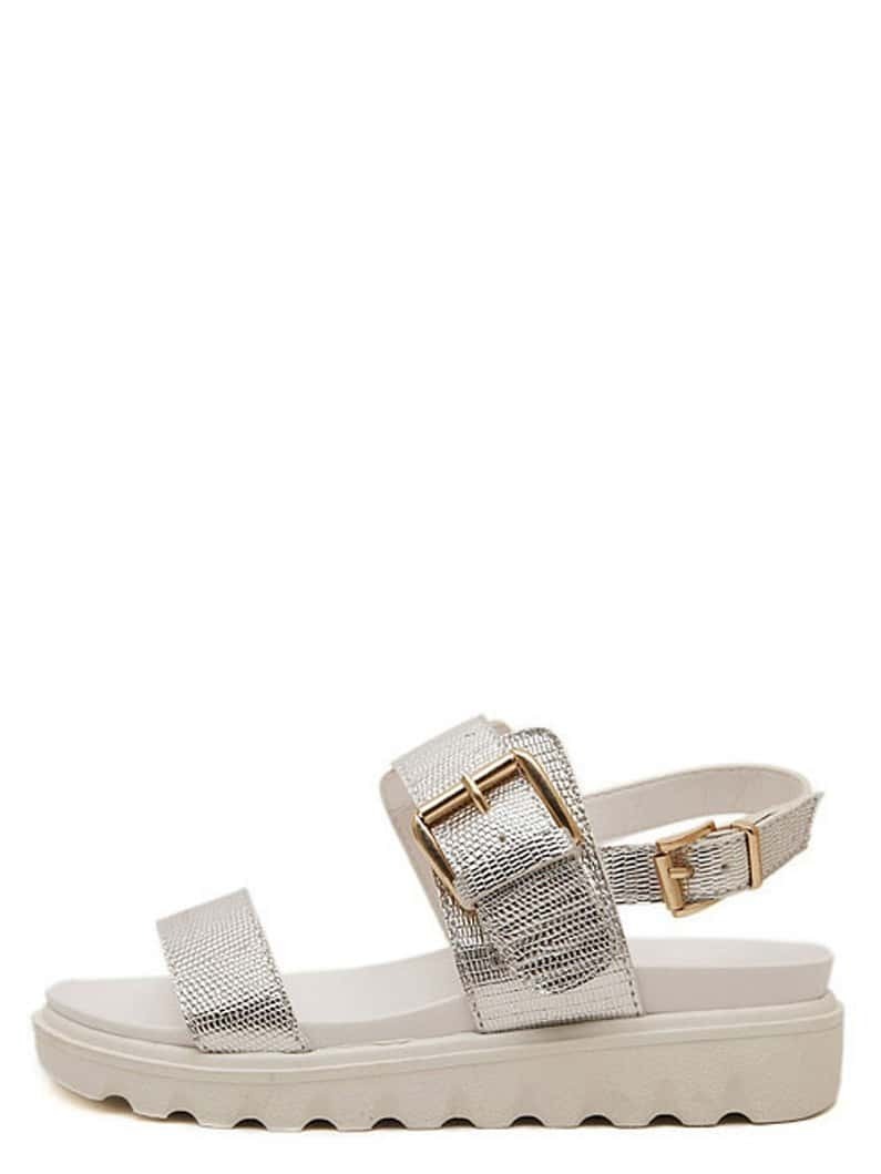 Silver Open Toe Platform Buckle Sandals