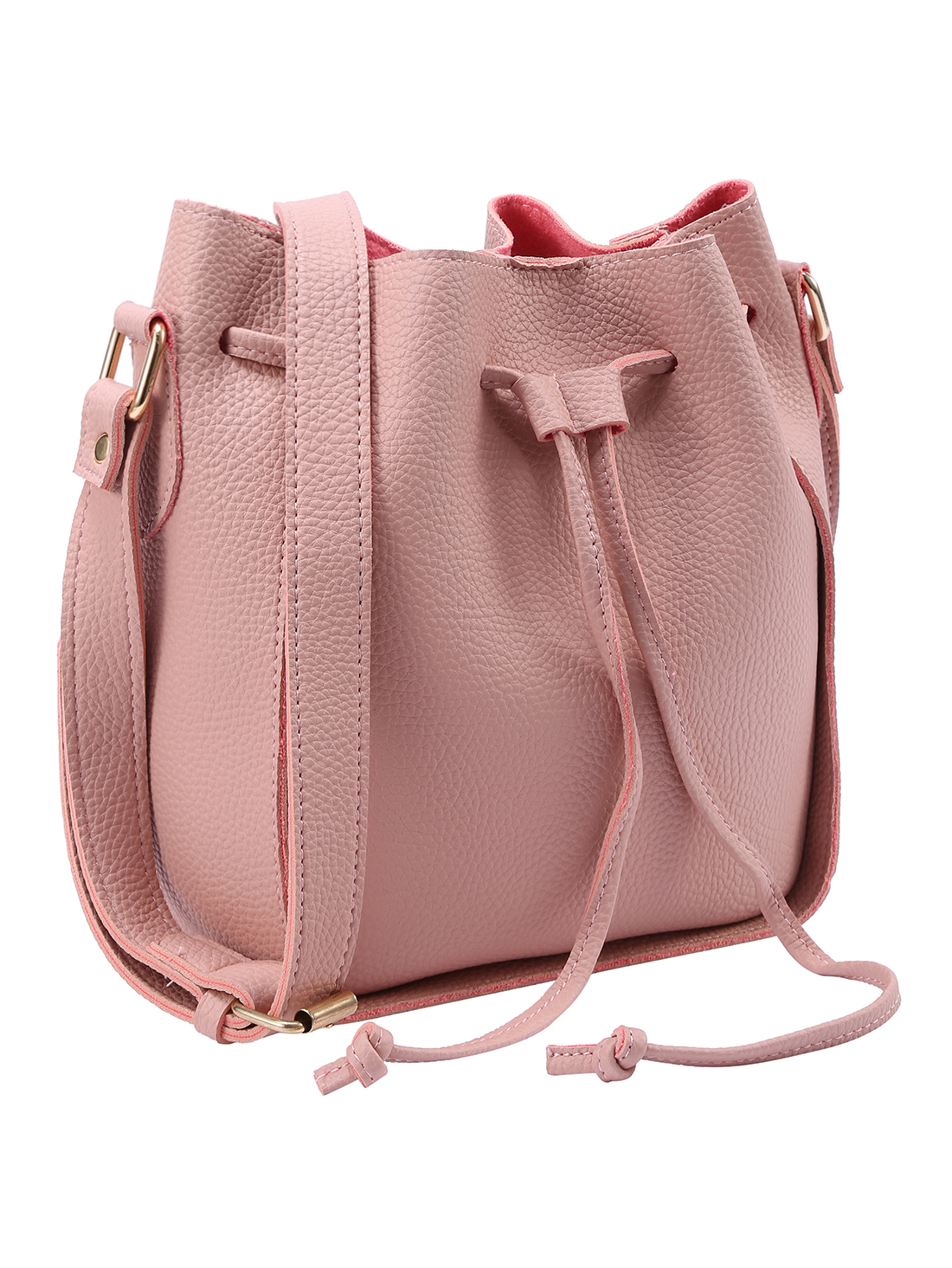 Embossed Faux Leather Drawstring Bucket Bag Pink SheIn(Sheinside)