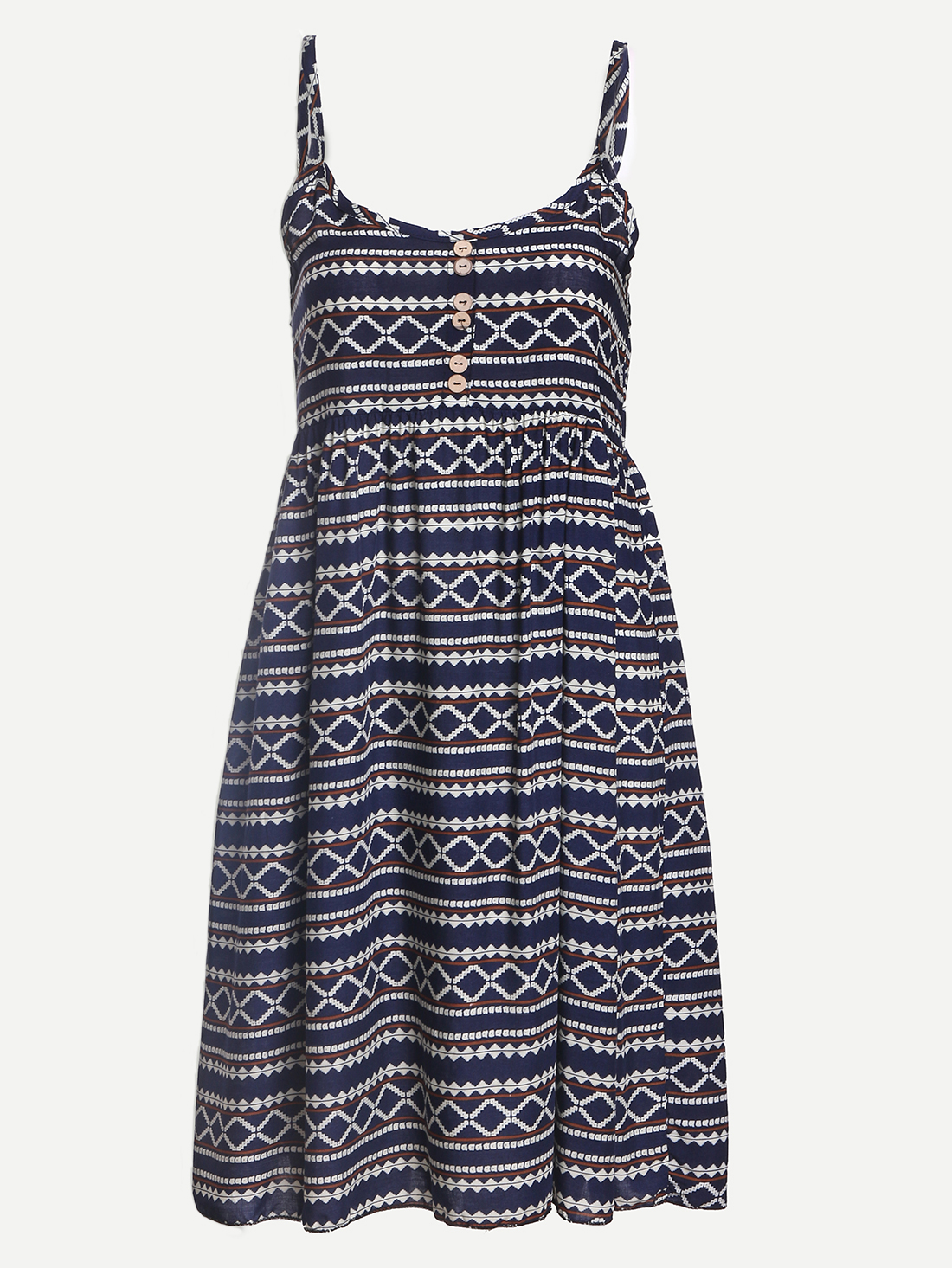 Buttoned Front Tribal Print Navy Cami Dress