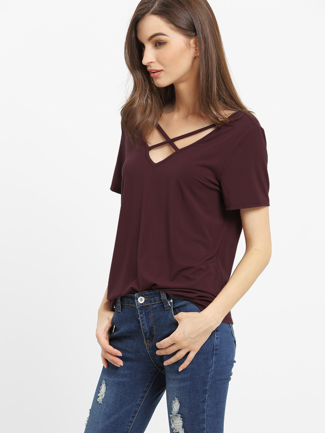 women's shirt with criss cross front