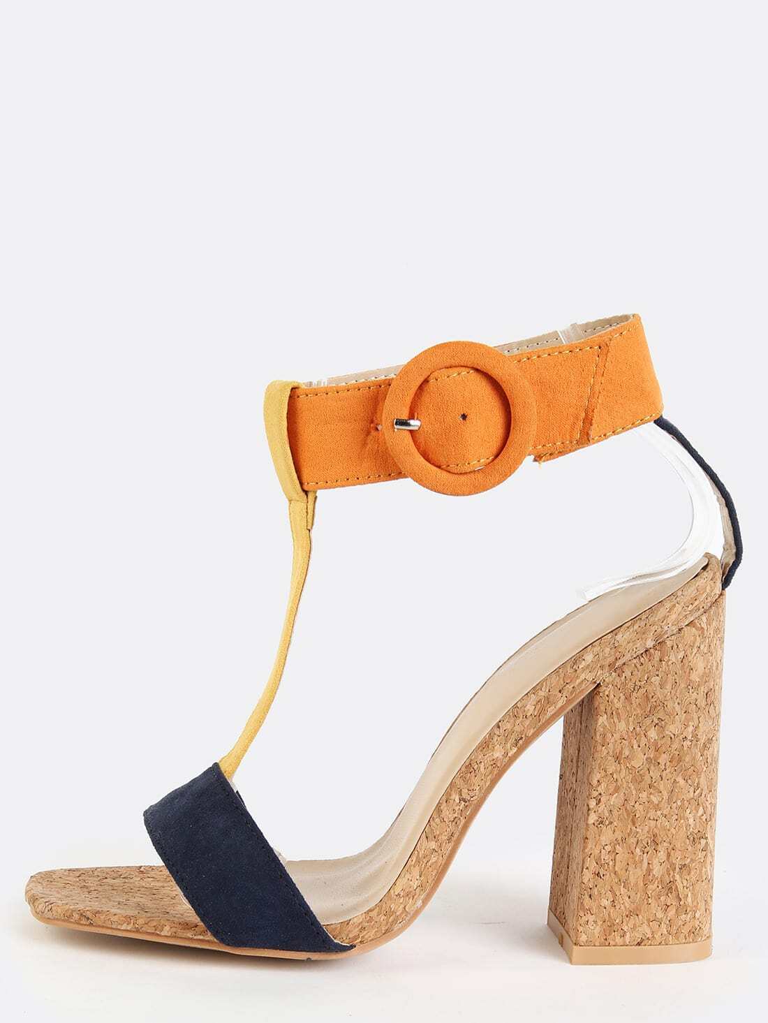 TriColored TStrap Cork Heels NAVY SheIn(Sheinside)